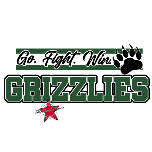 Grizzlies Go Fight Win Mascot Lines-Green