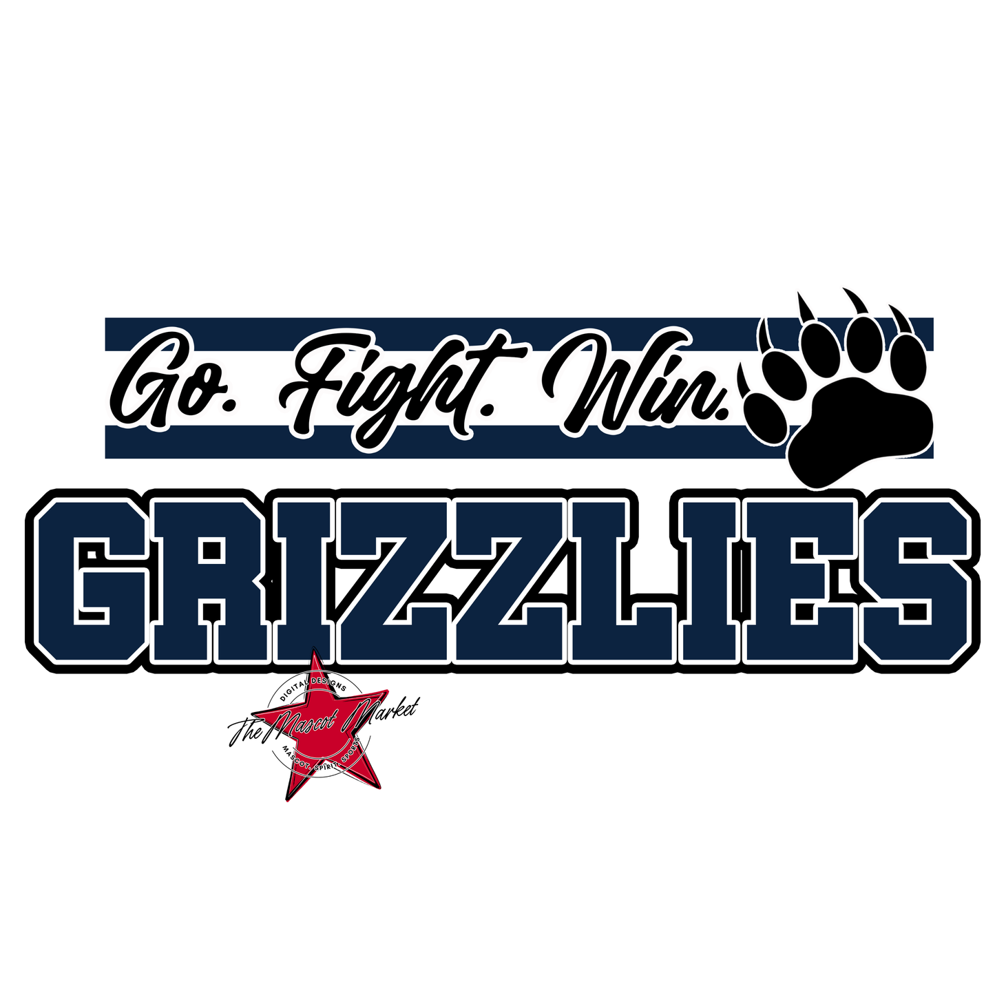 Grizzlies Go Fight Win Mascot Lines-Navy