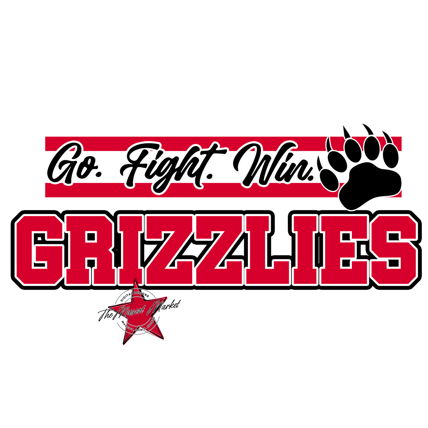 Grizzlies Go Fight Win Mascot Lines-Red