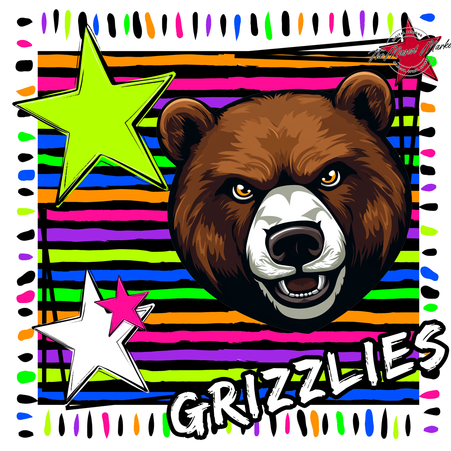 Grizzlies Mascot Frame-Neon Black