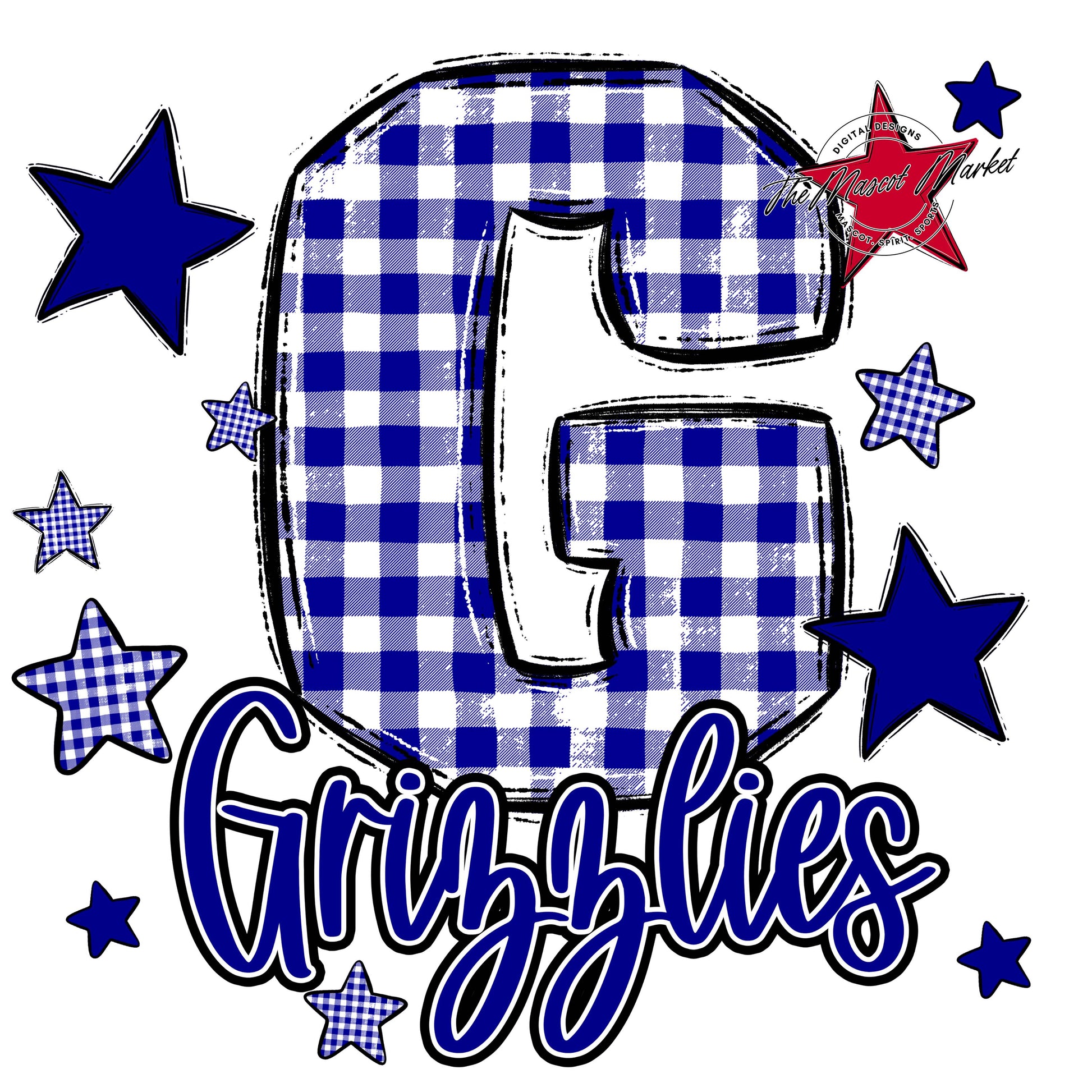 Grizzlies Plaid Star Design-Blue