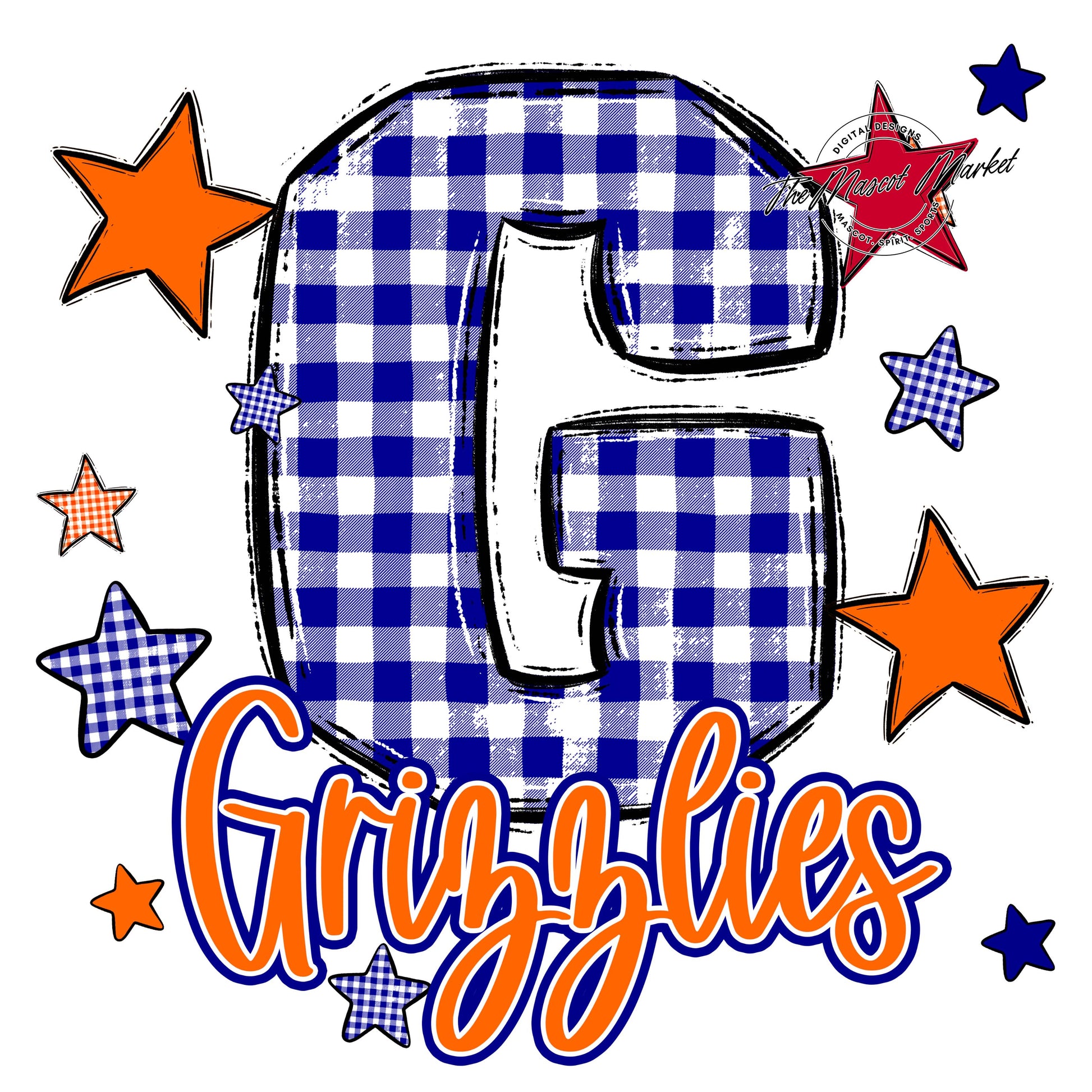 Grizzlies Plaid Star Design-Blue & Orange