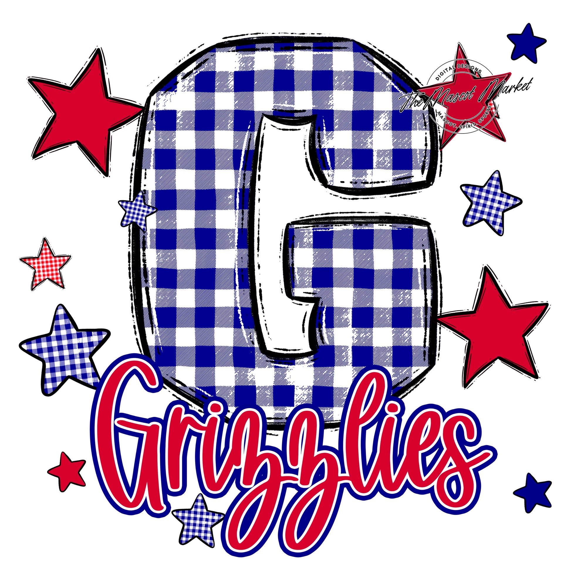 Grizzlies Plaid Star Design-Blue & Red