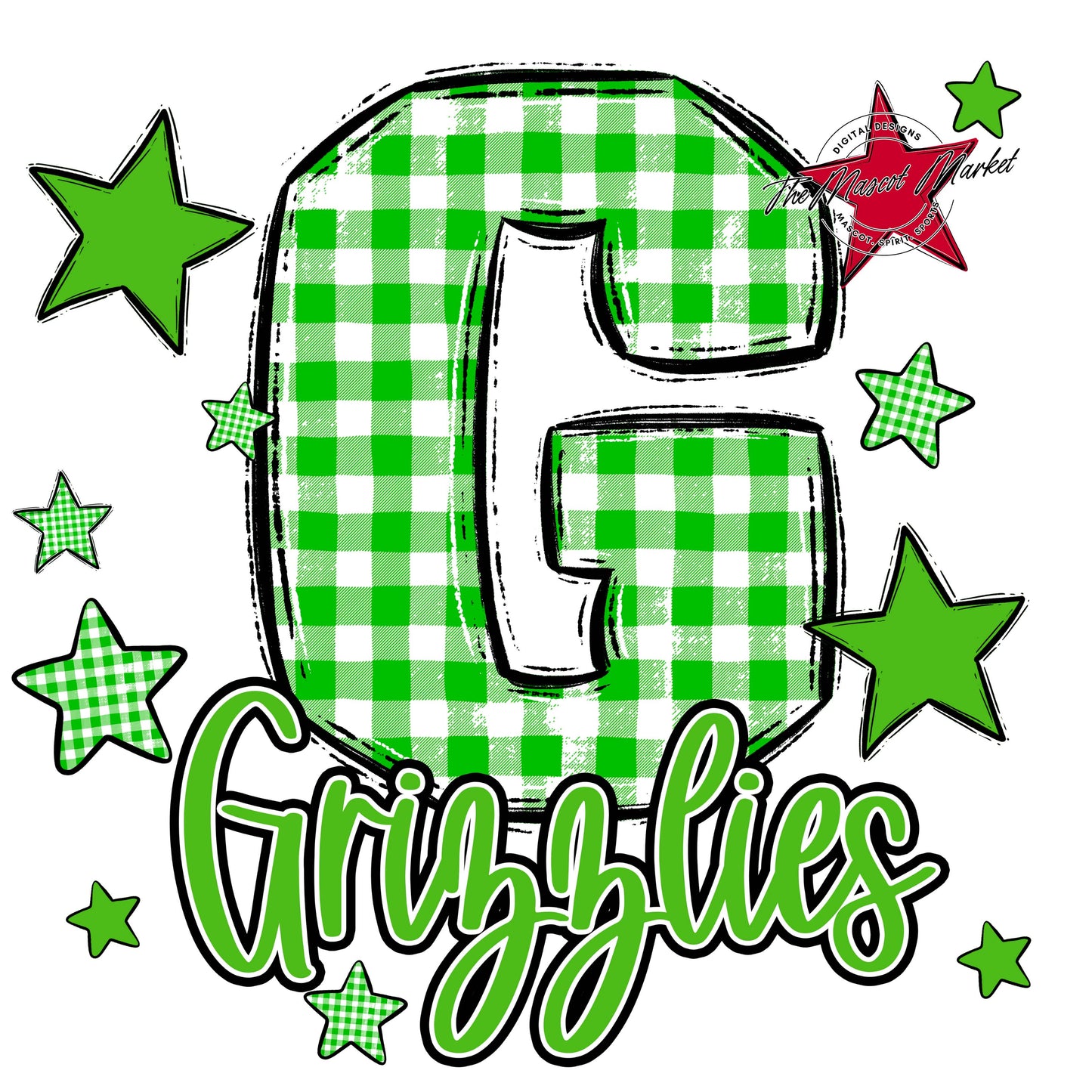 Grizzlies Plaid Star Design-Bright Green