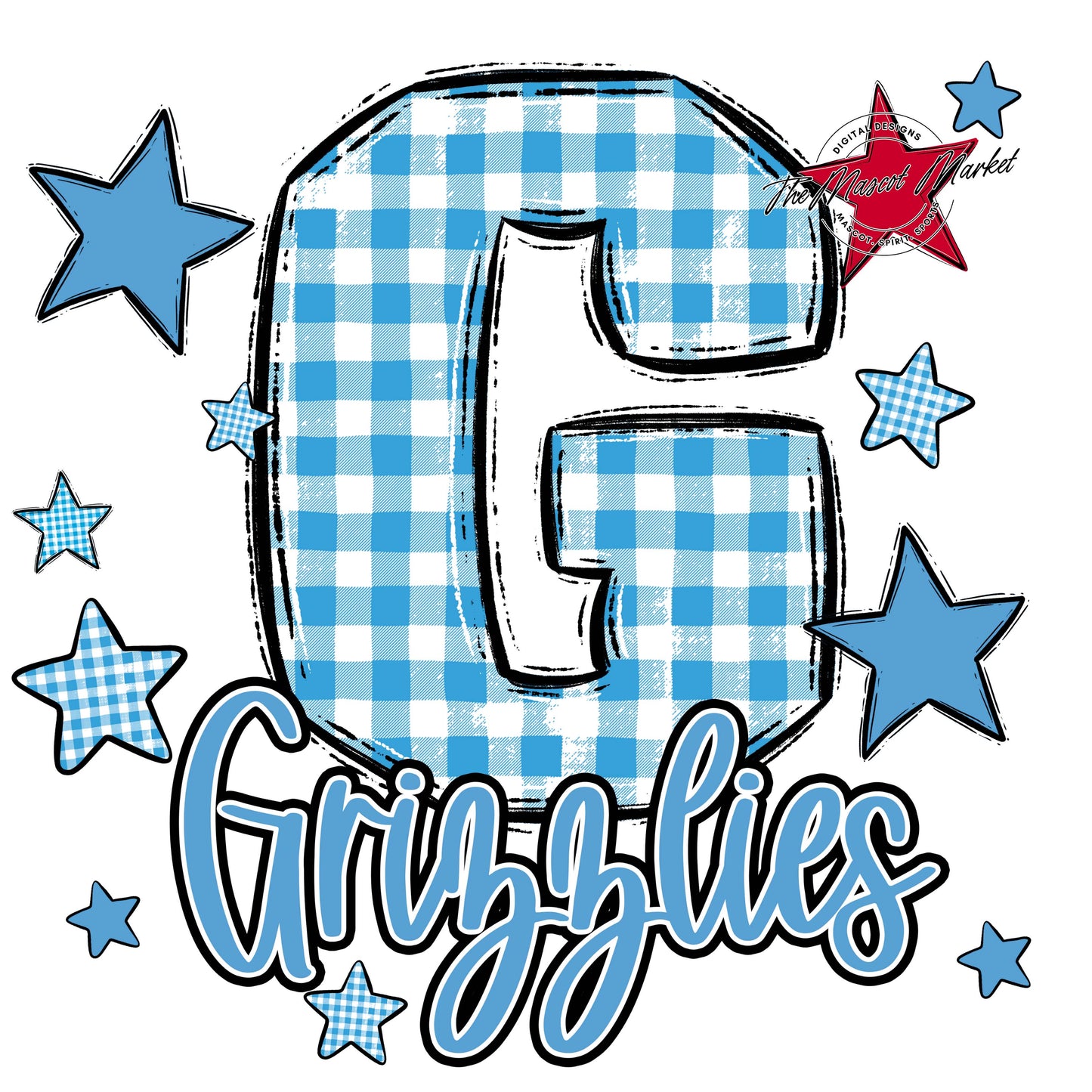 Grizzlies Plaid Star Design-Carolina Blue