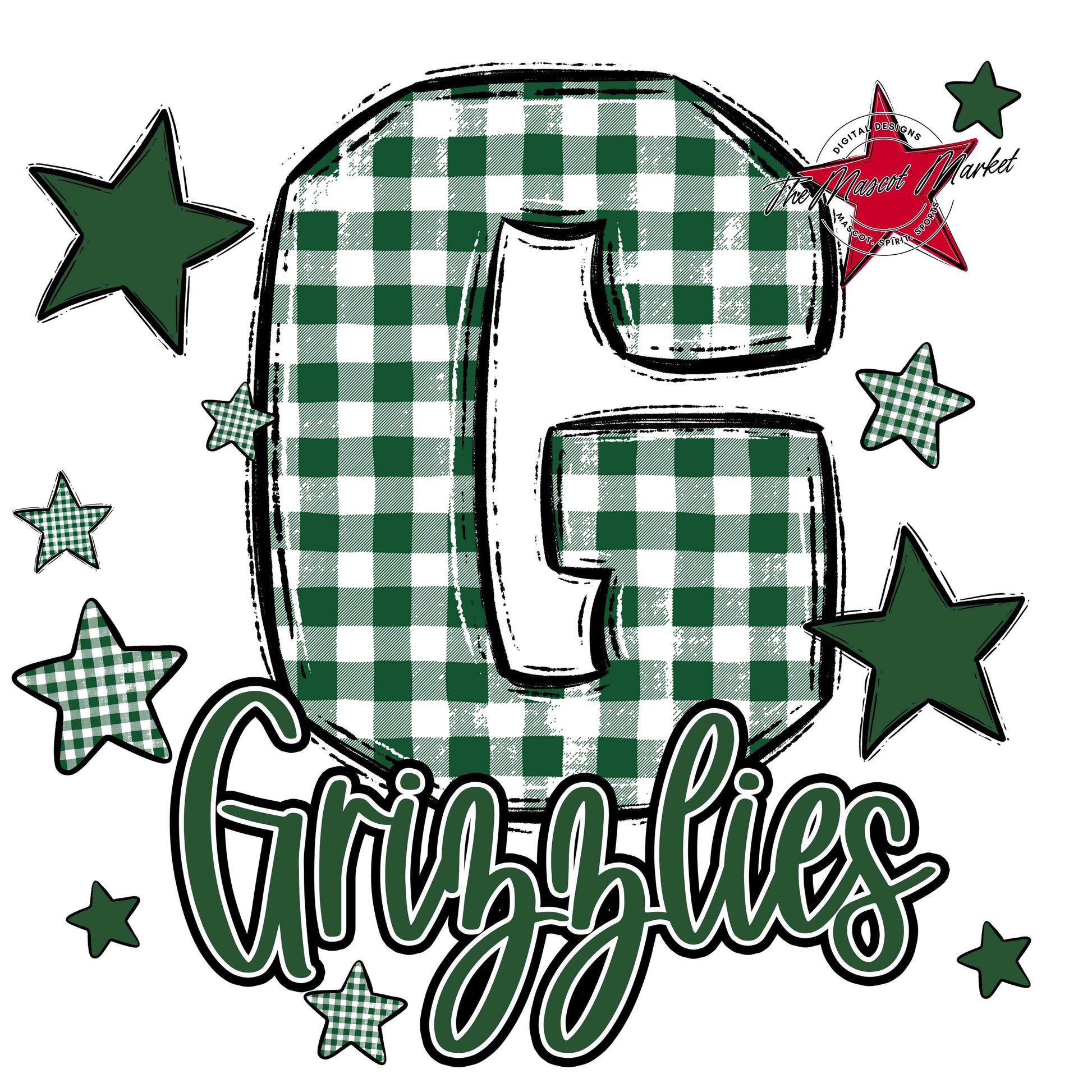 Grizzlies Plaid Star Design-Green