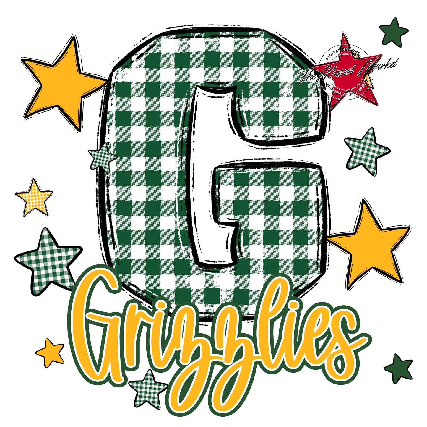 Grizzlies Plaid Star Design-Green & Yellow