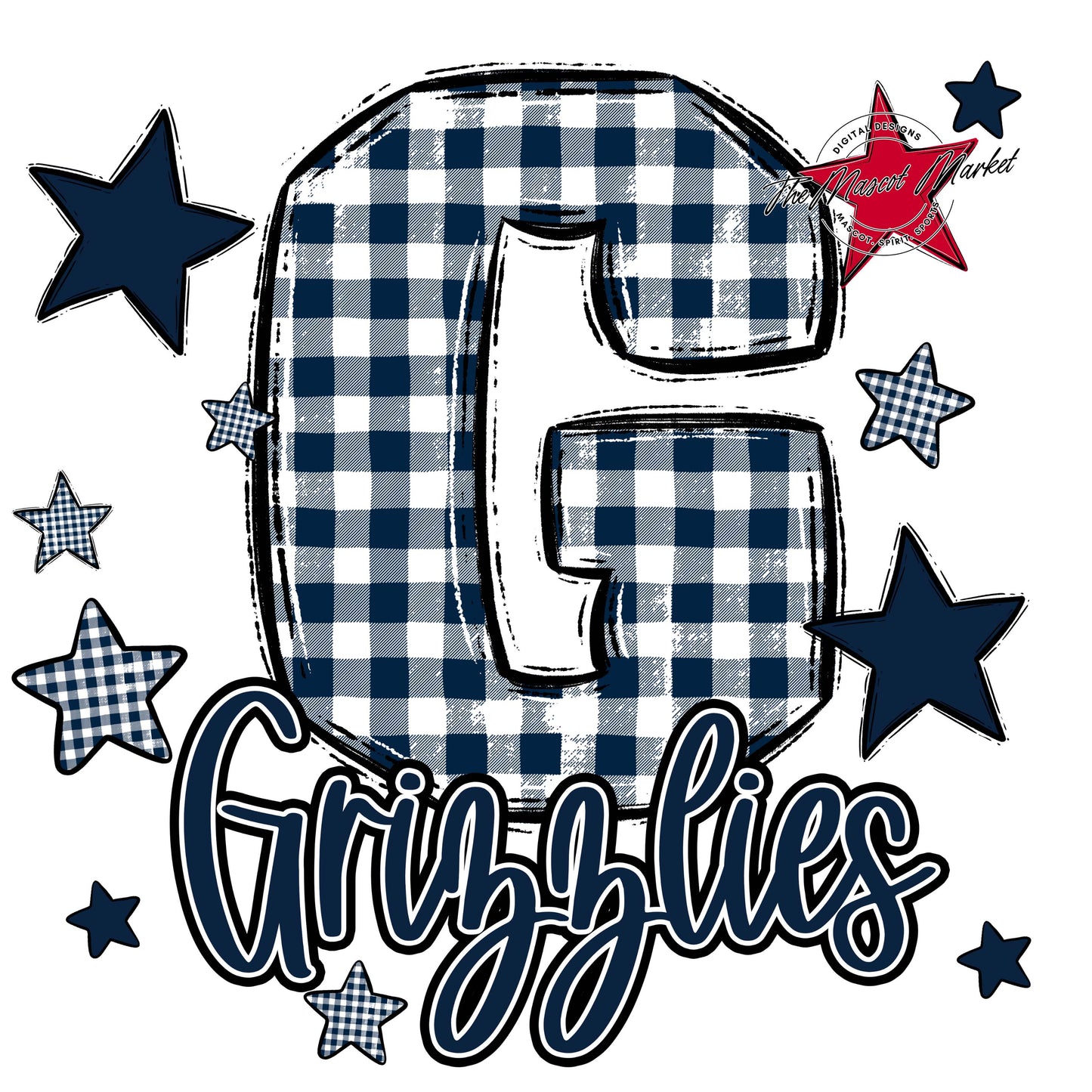 Grizzlies Plaid Star Design-Navy