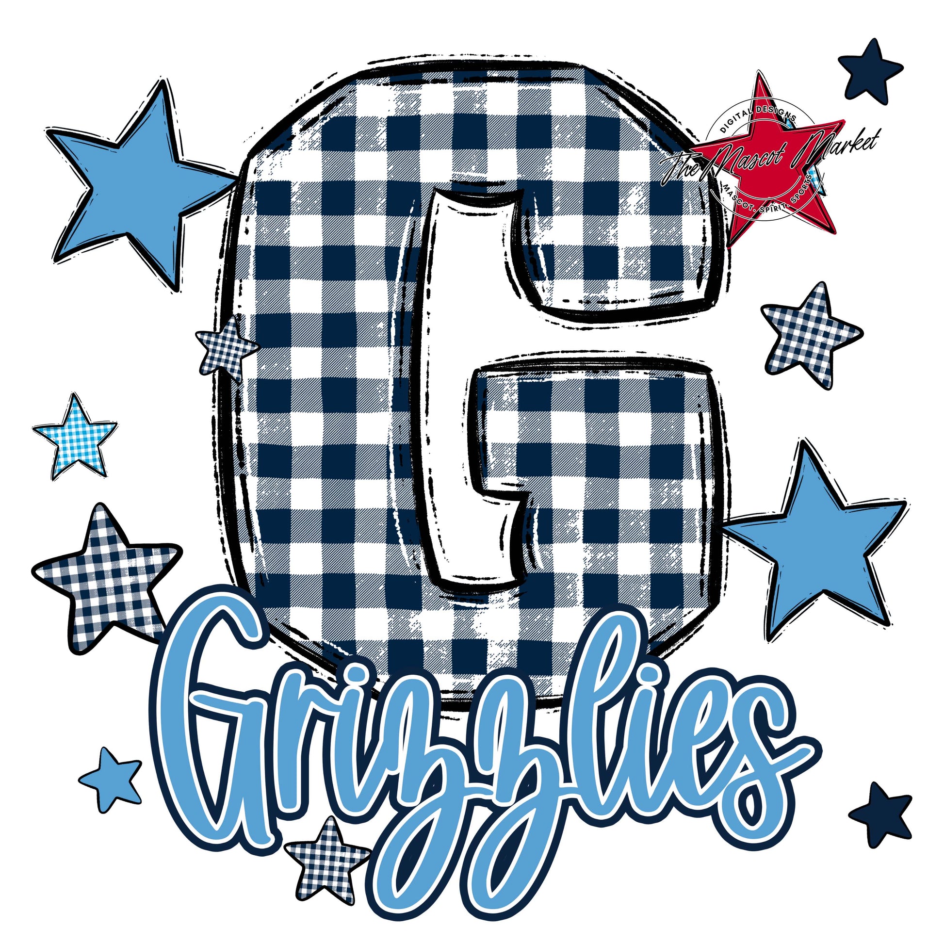 Grizzlies Plaid Star Design-Navy & Carolina Blue