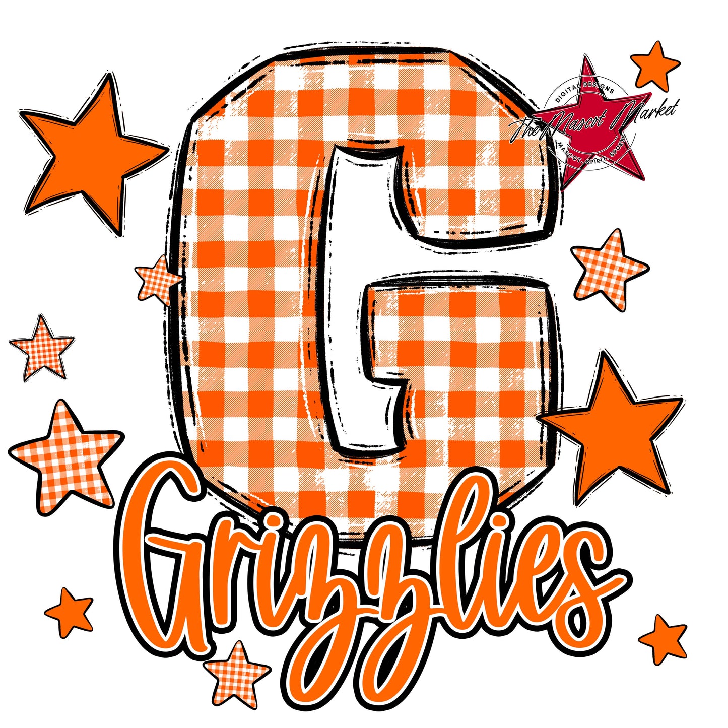 Grizzlies Plaid Star Design-Orange