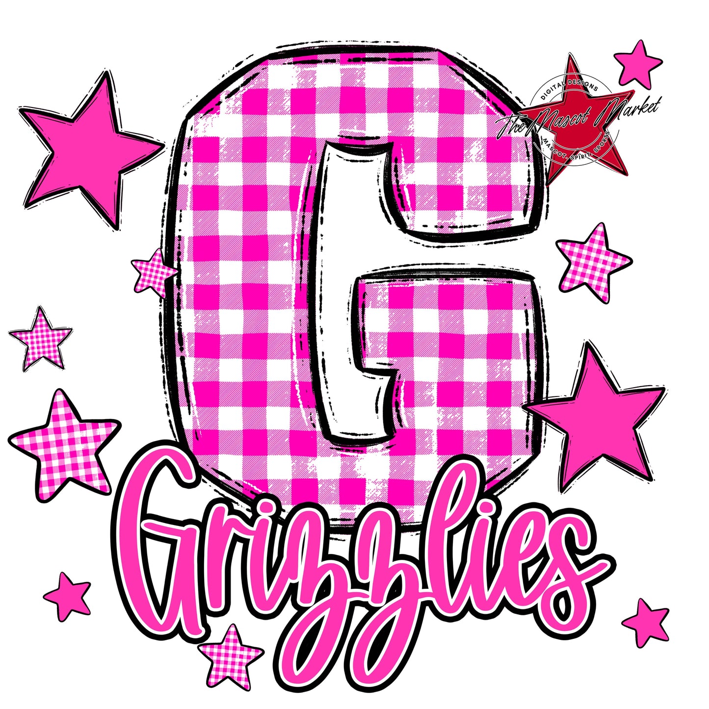Grizzlies Plaid Star Design-Pink