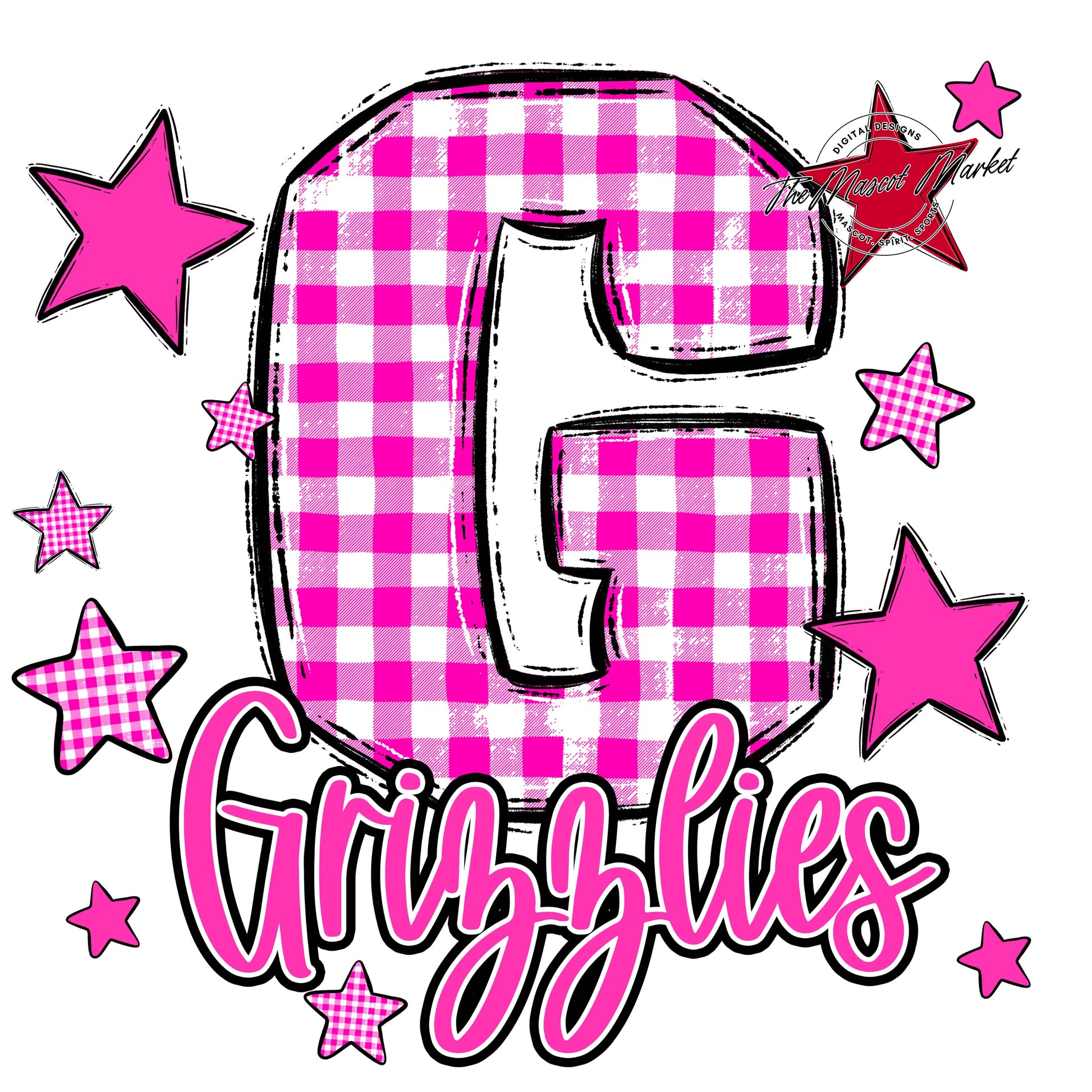 Grizzlies Plaid Star Design-Pink