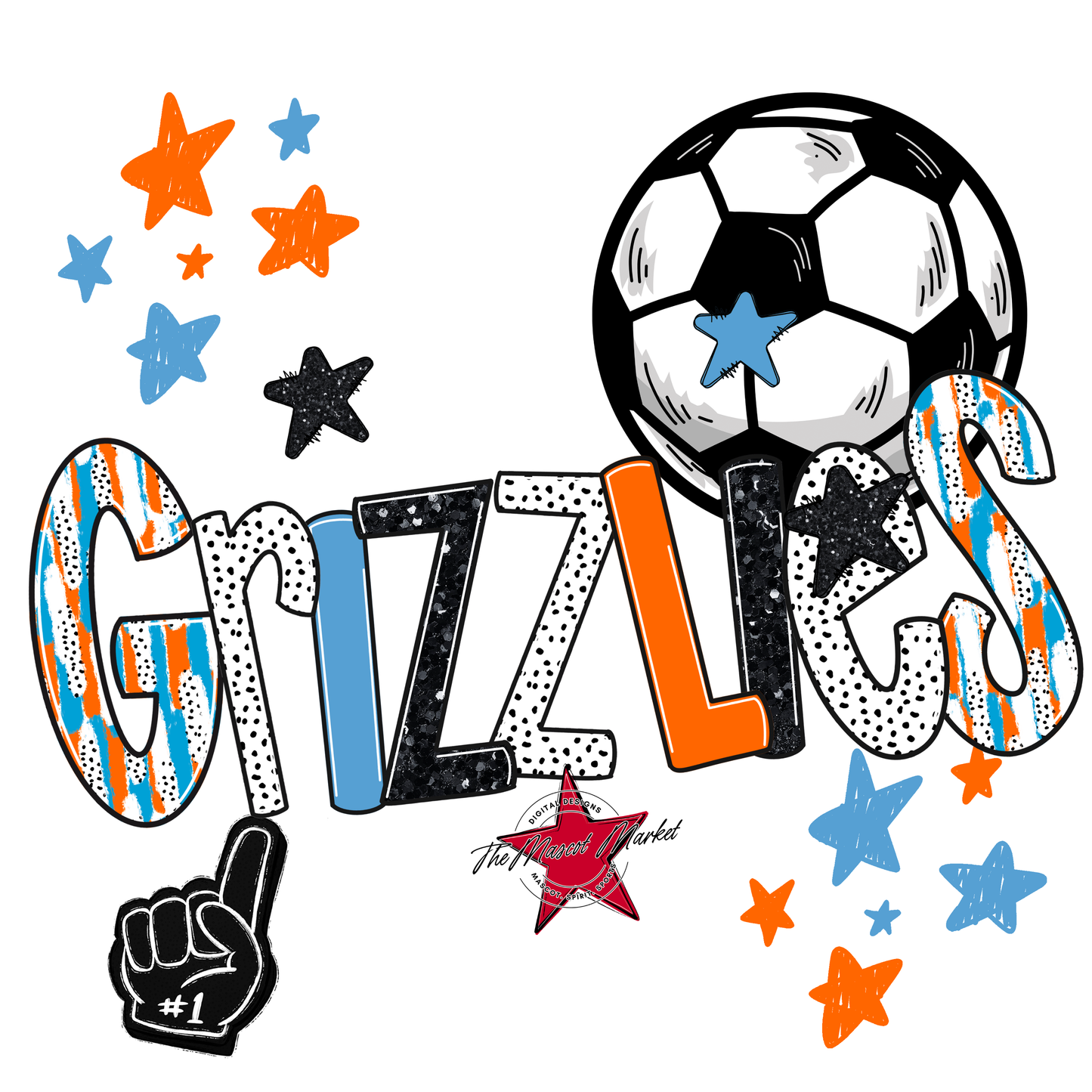 Grizzlies Soccer Scrape-Carolina Blue-Orange