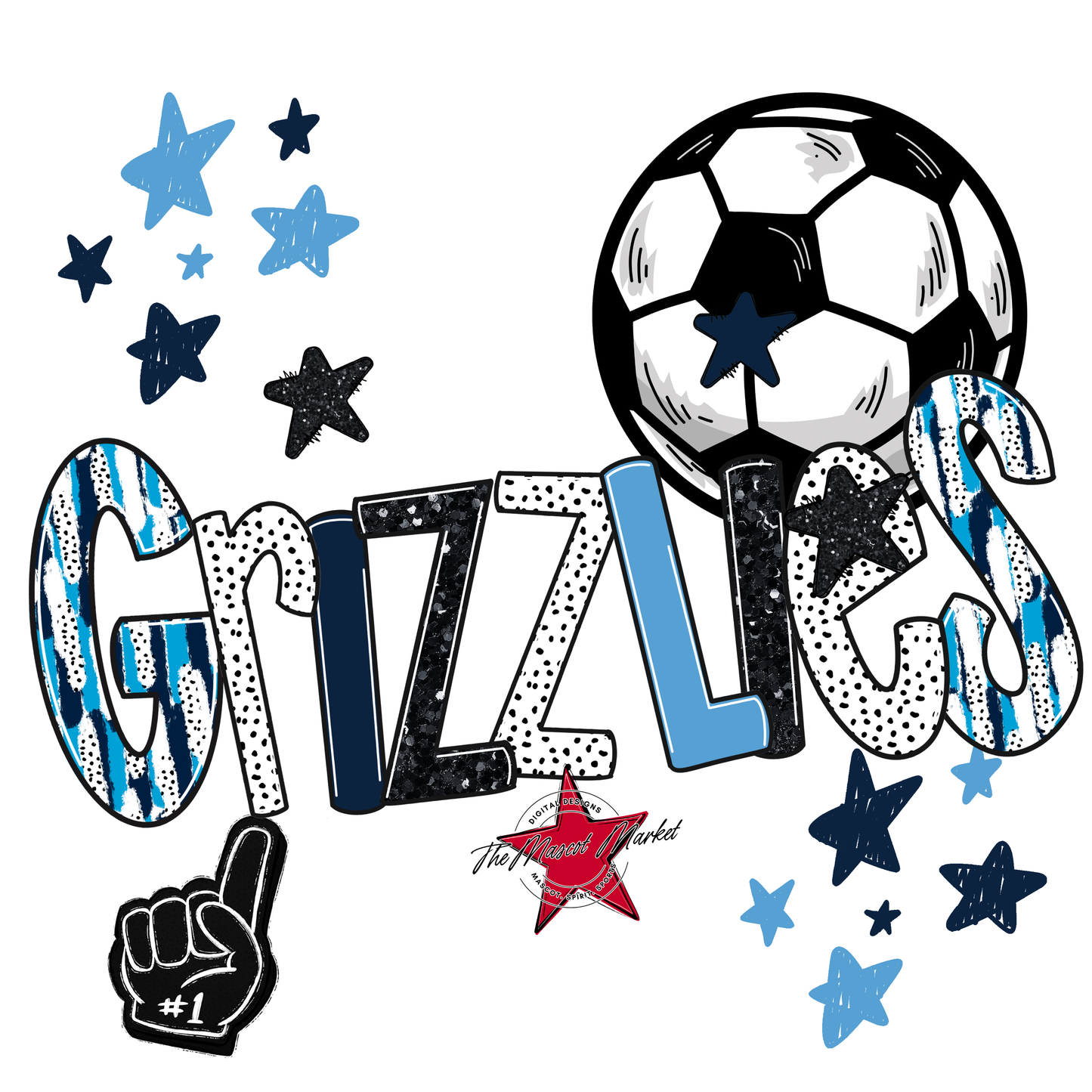 Grizzlies Soccer Scrape-Navy-Carolina Blue