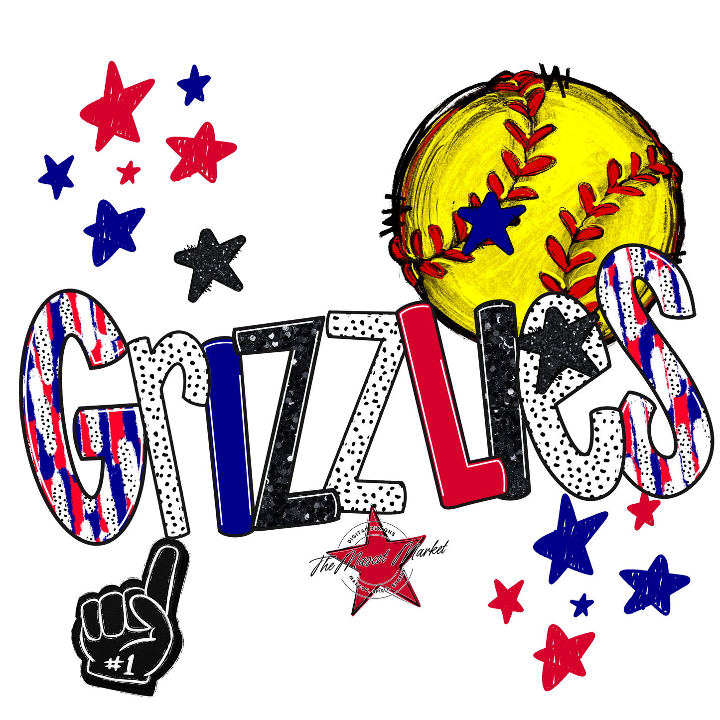 Grizzlies Softball Scrape-Blue-Red