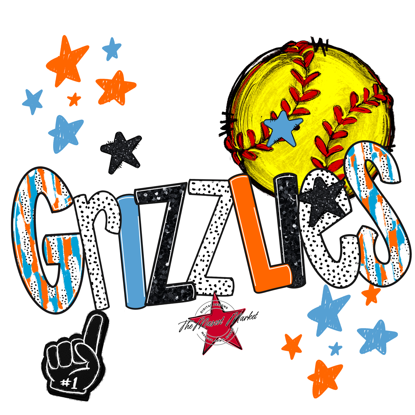 Grizzlies Softball Scrape-Carolina Blue-Orange