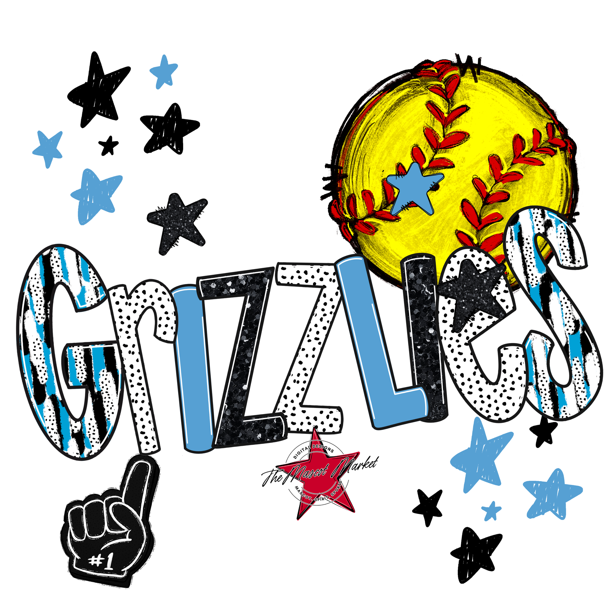 Grizzlies Softball Scrape-Carolina Blue