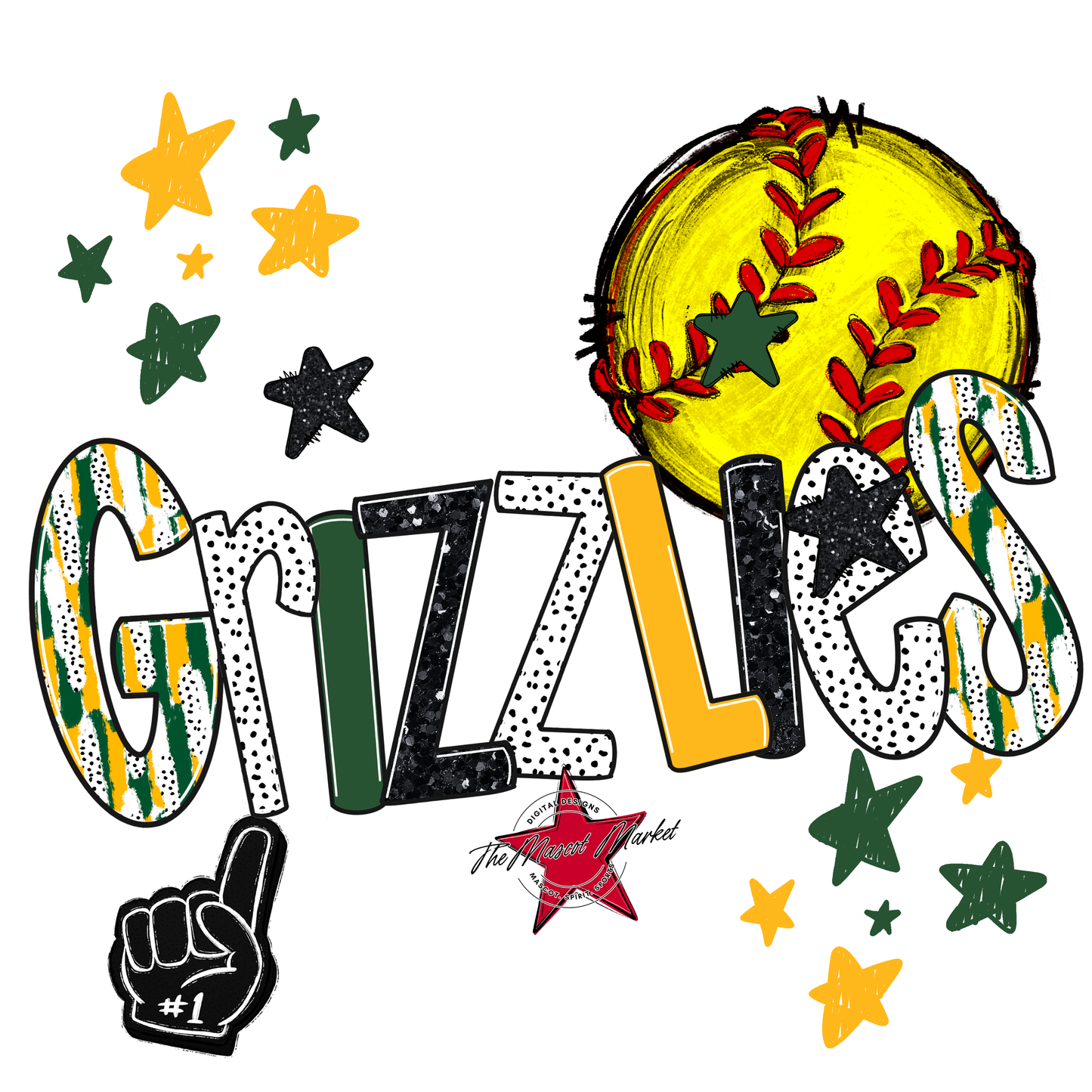 Grizzlies Softball Scrape-Green-Yellow
