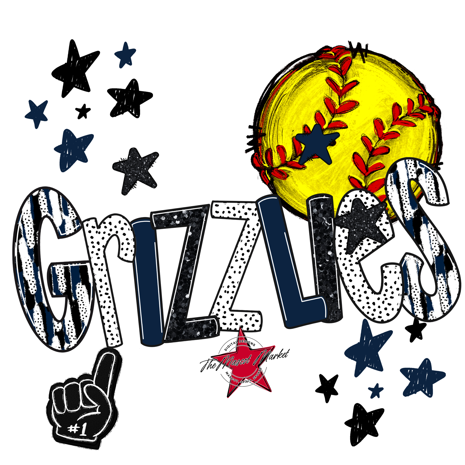 Grizzlies Softball Scrape-Navy