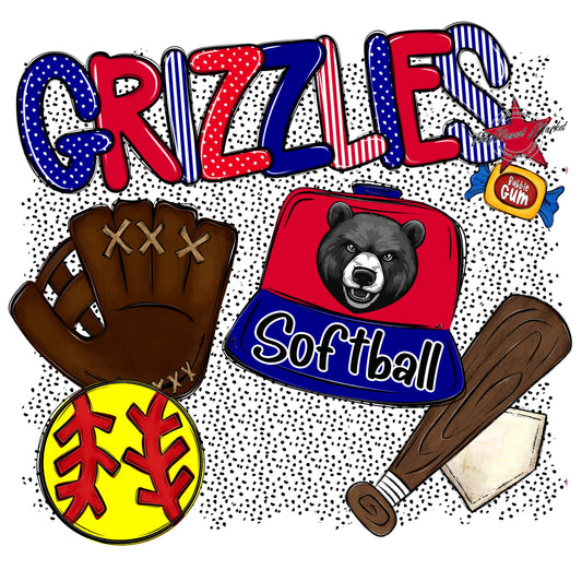 Grizzlies Softball Spirit-Blue & Red