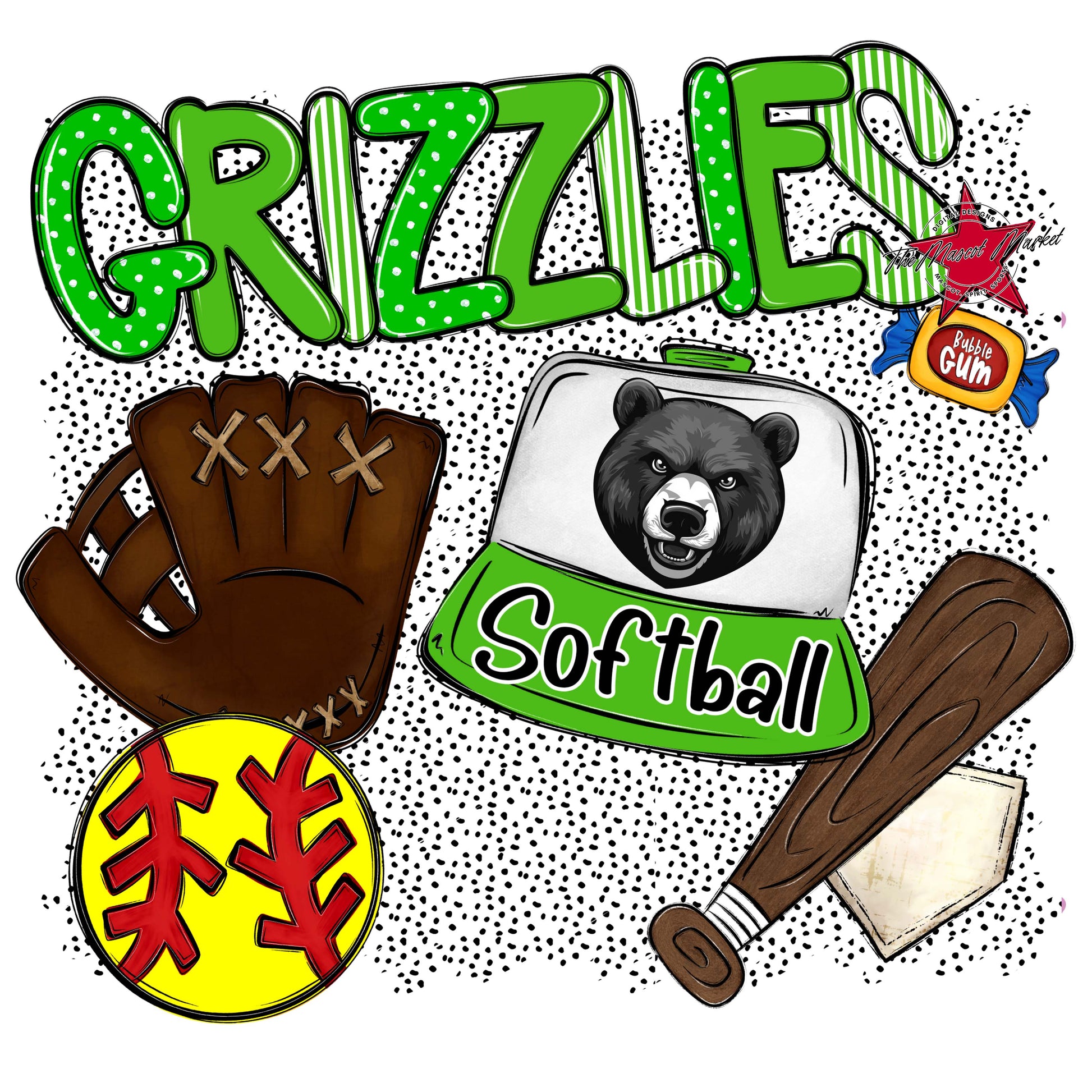Grizzlies Softball Spirit-Bright Green