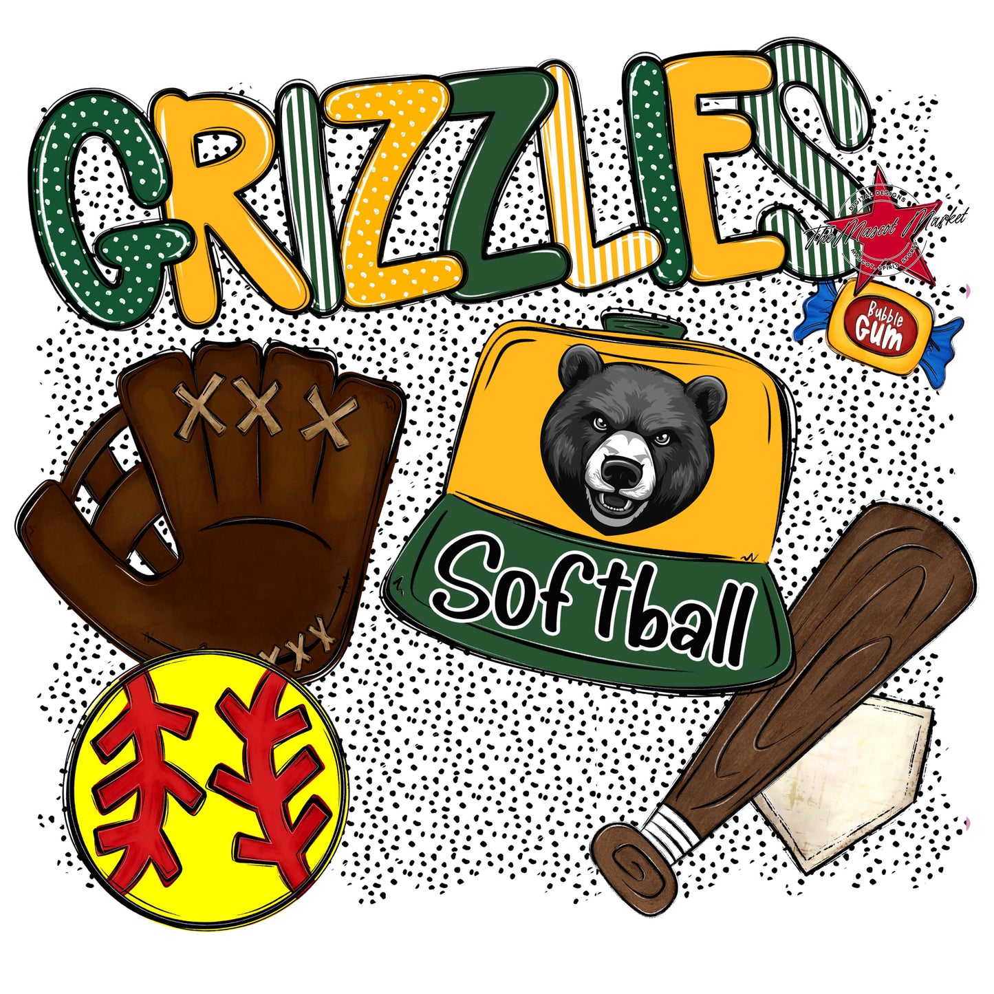 Grizzlies Softball Spirit-Green & Yellow