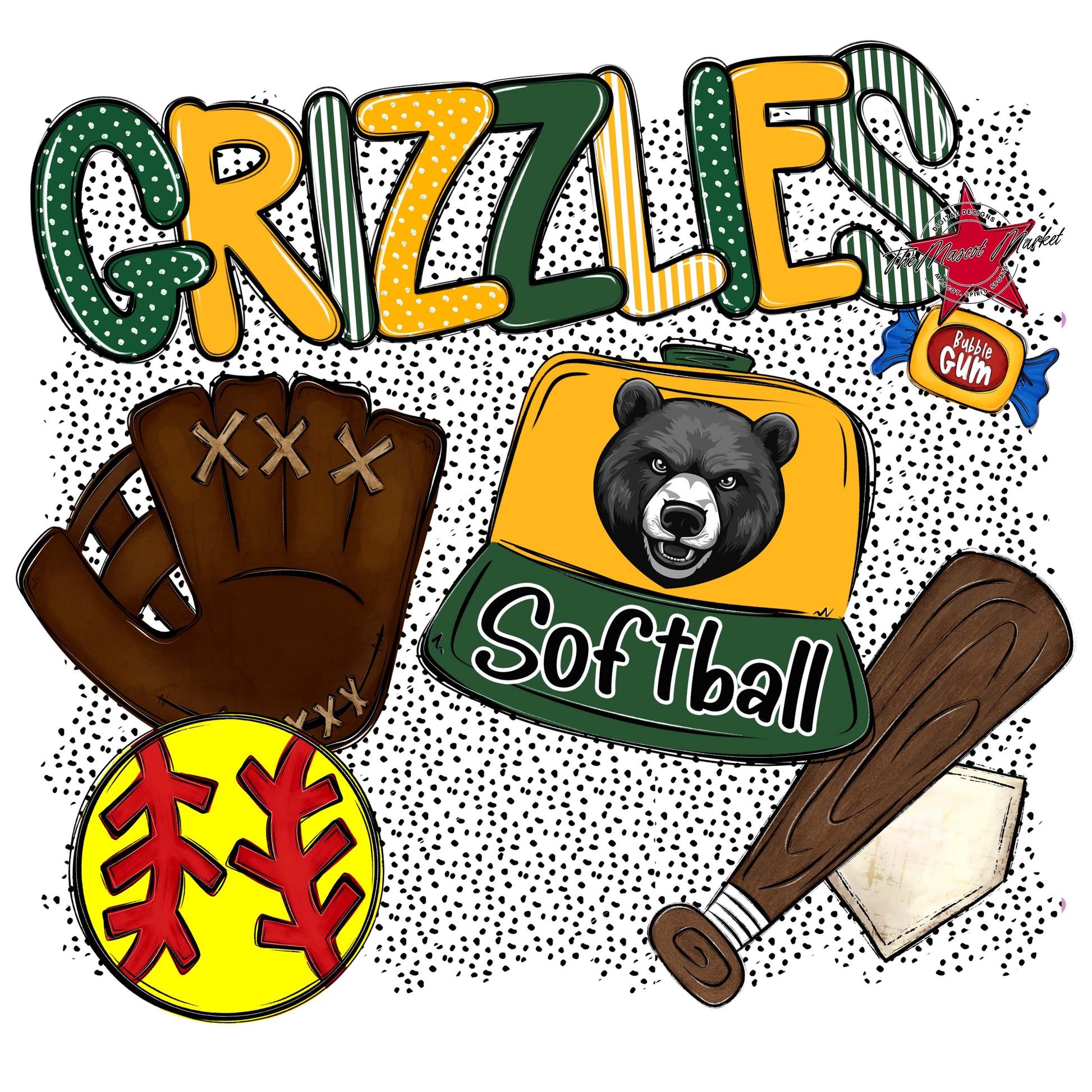 Grizzlies Softball Spirit-Green & Yellow