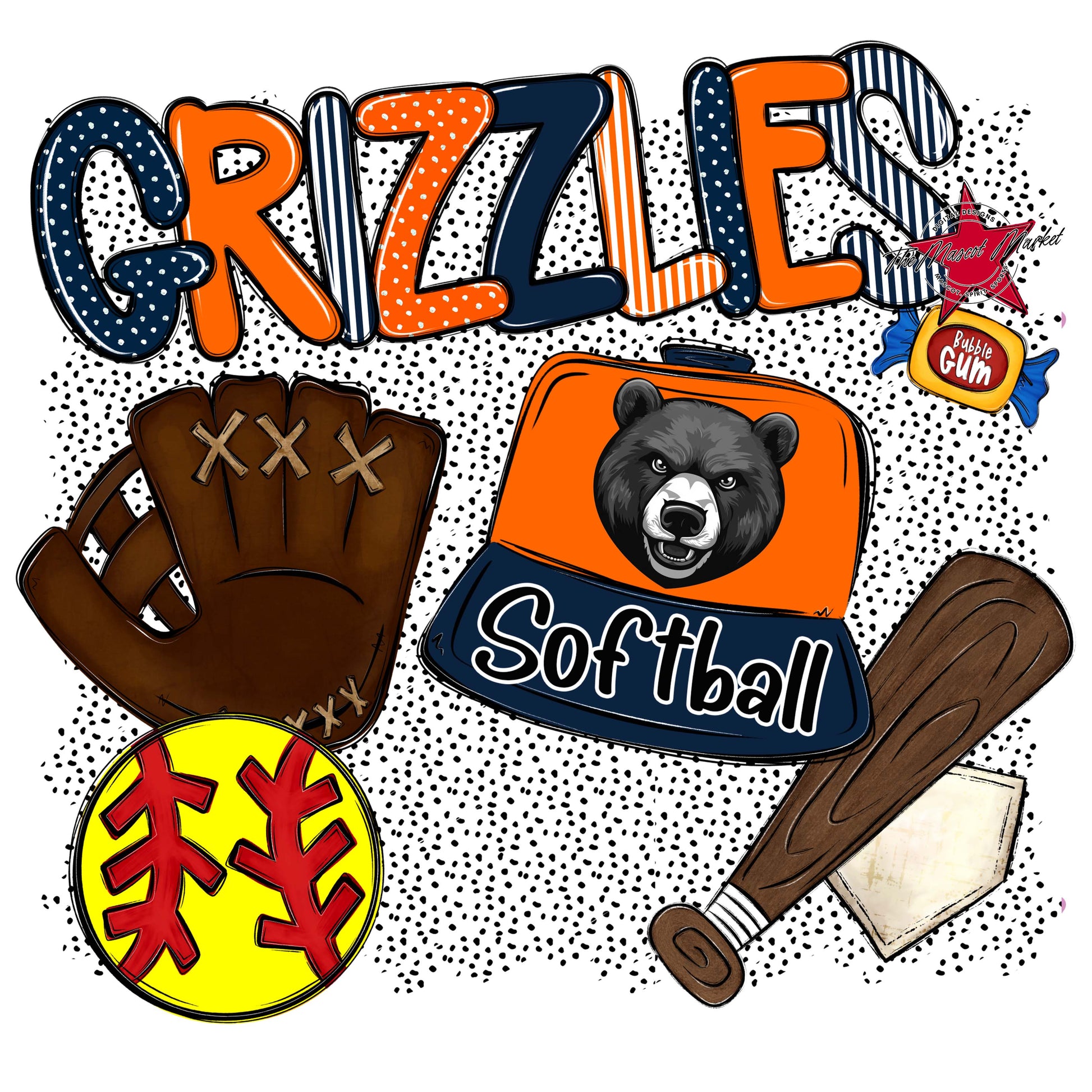 Grizzlies Softball Spirit-Navy & Orange