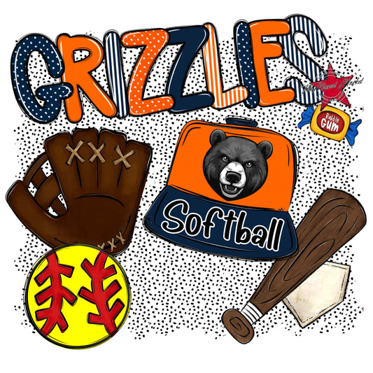 Grizzlies Softball Spirit-Navy & Orange