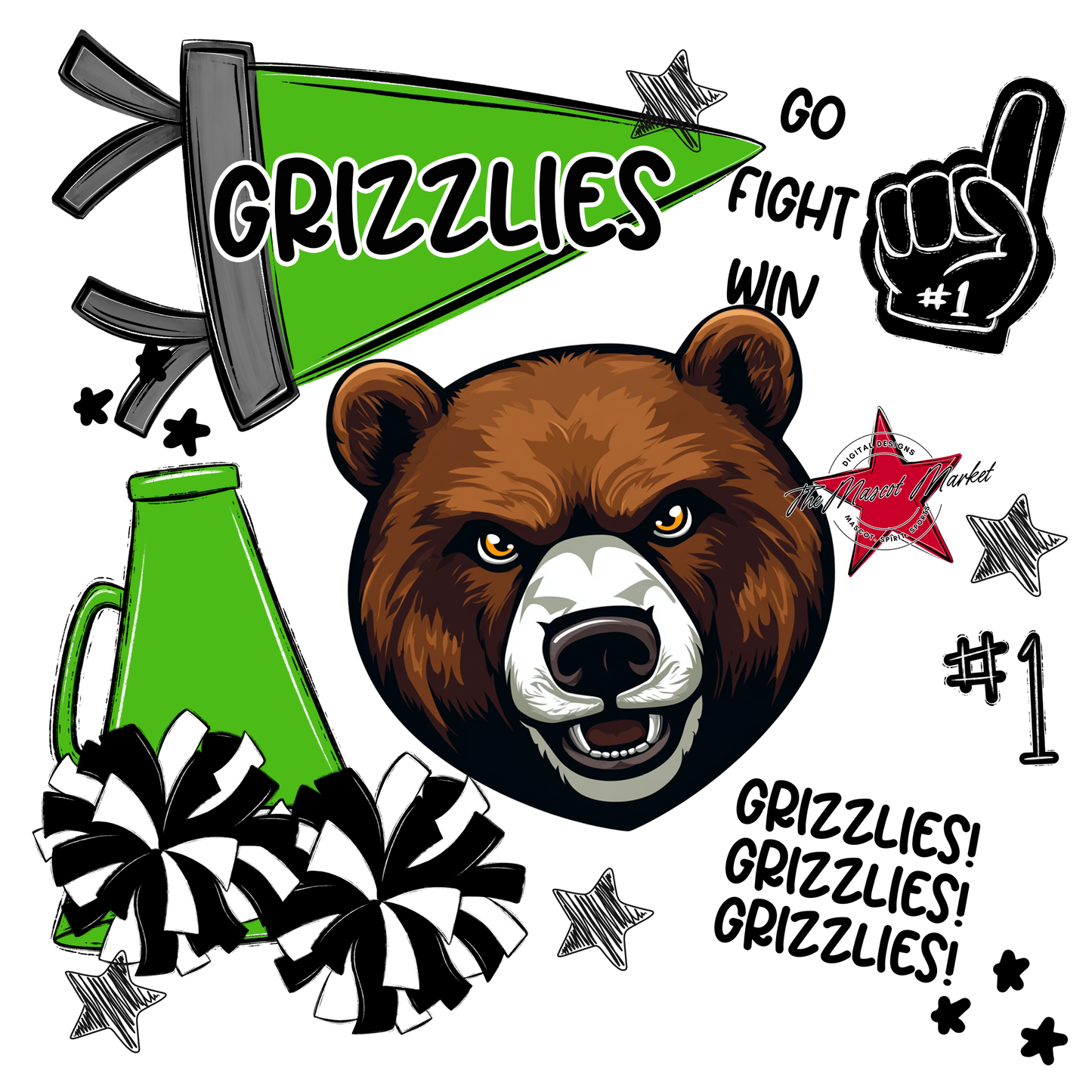 Grizzlies Spirit Design-Bright Green