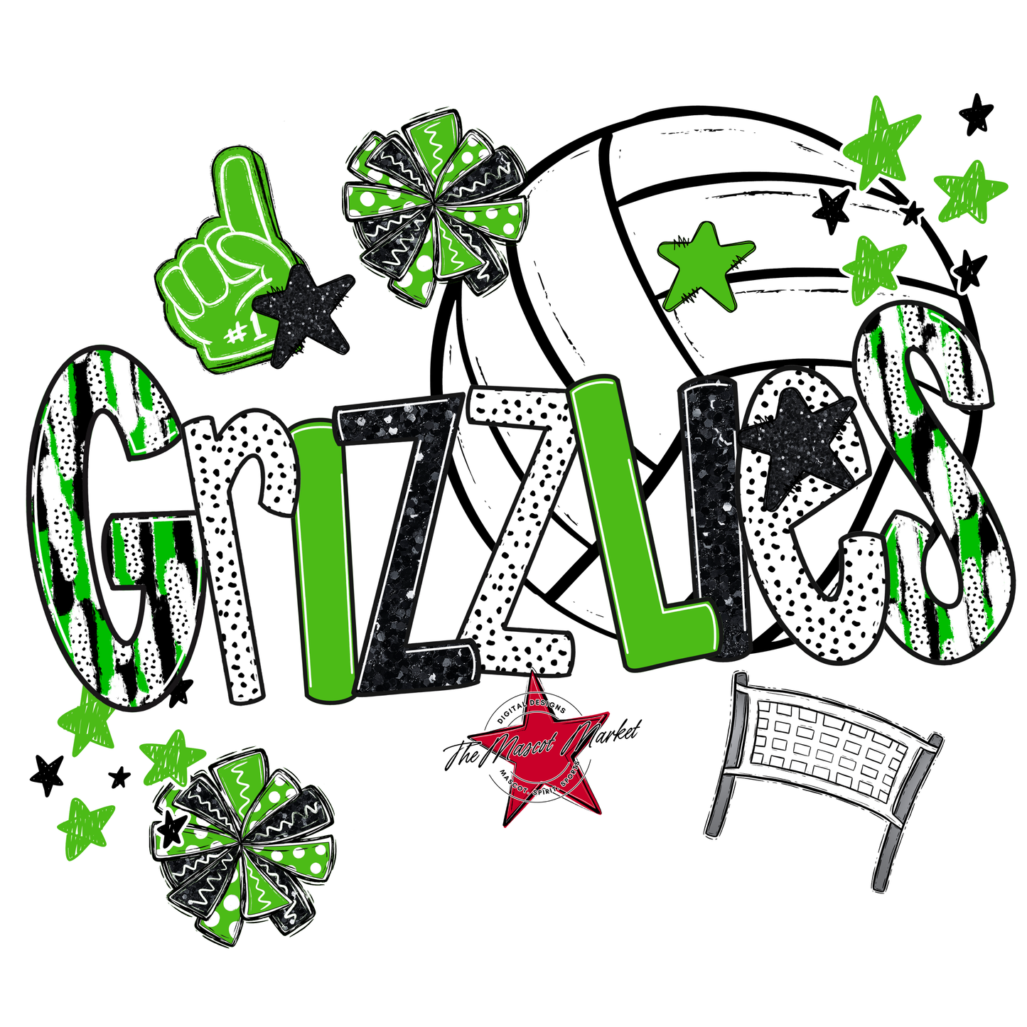 Grizzlies Volleyball Scrape-Bright Green