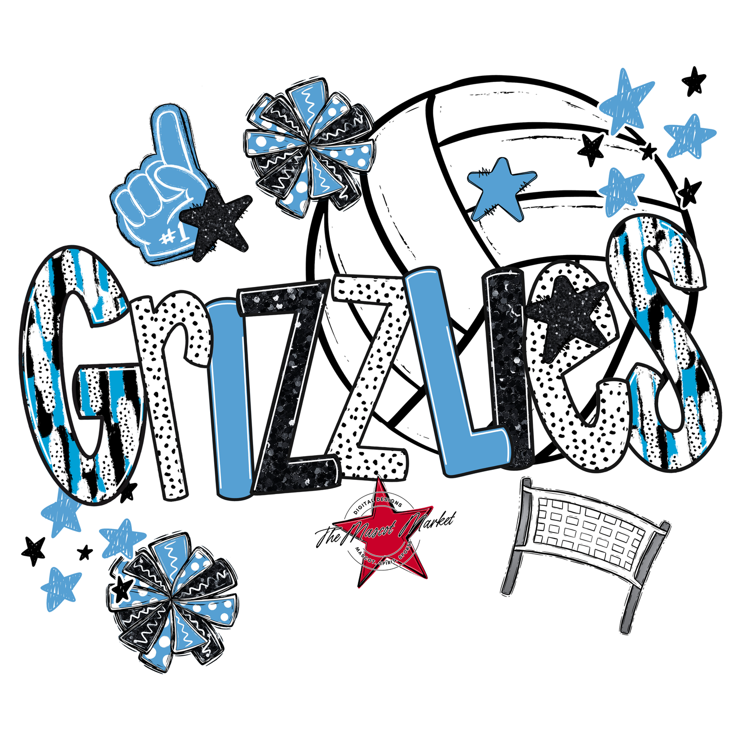 Grizzlies Volleyball Scrape-Carolina Blue