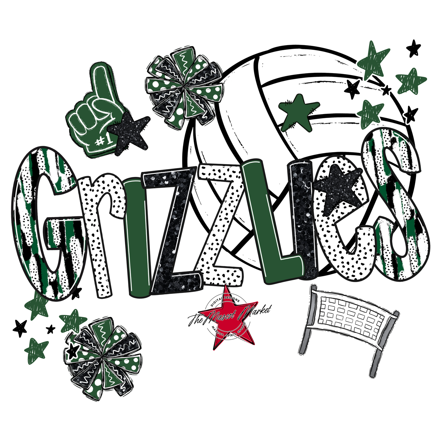 Grizzlies Volleyball Scrape-Green
