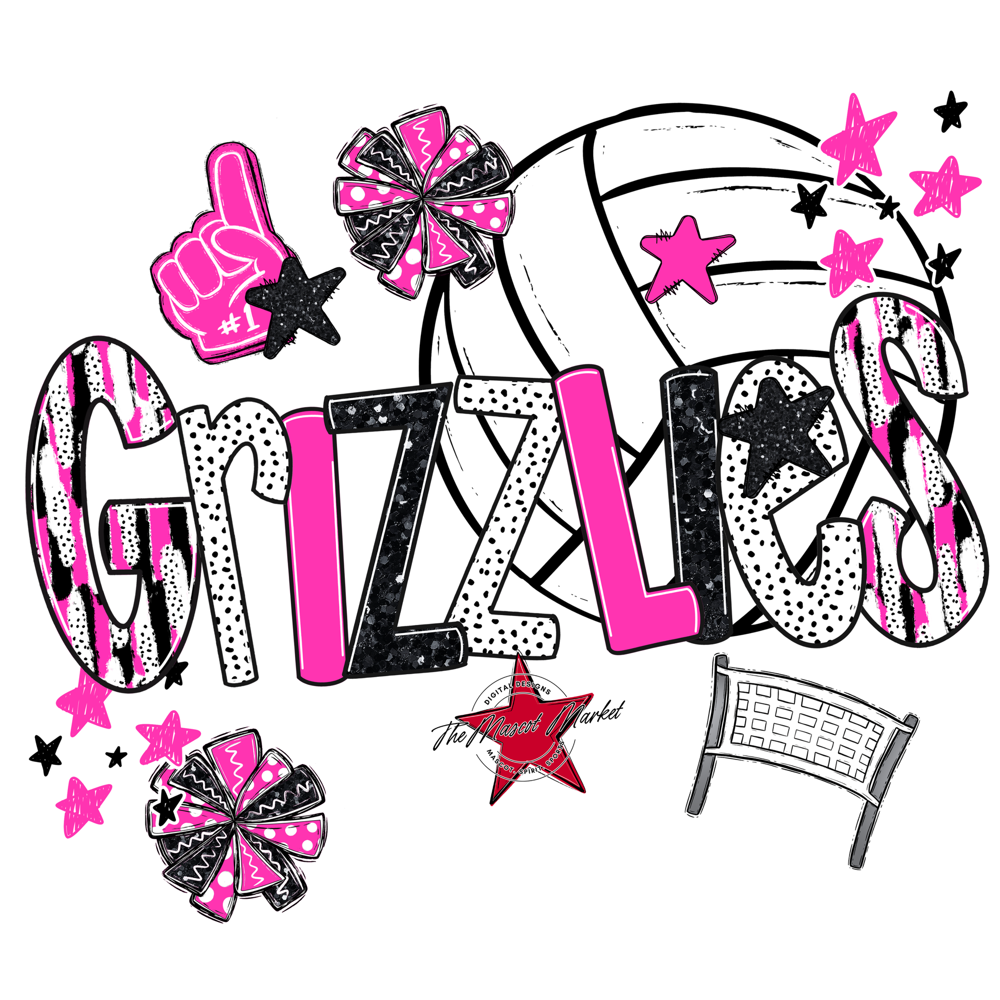 Grizzlies Volleyball Scrape-Pink