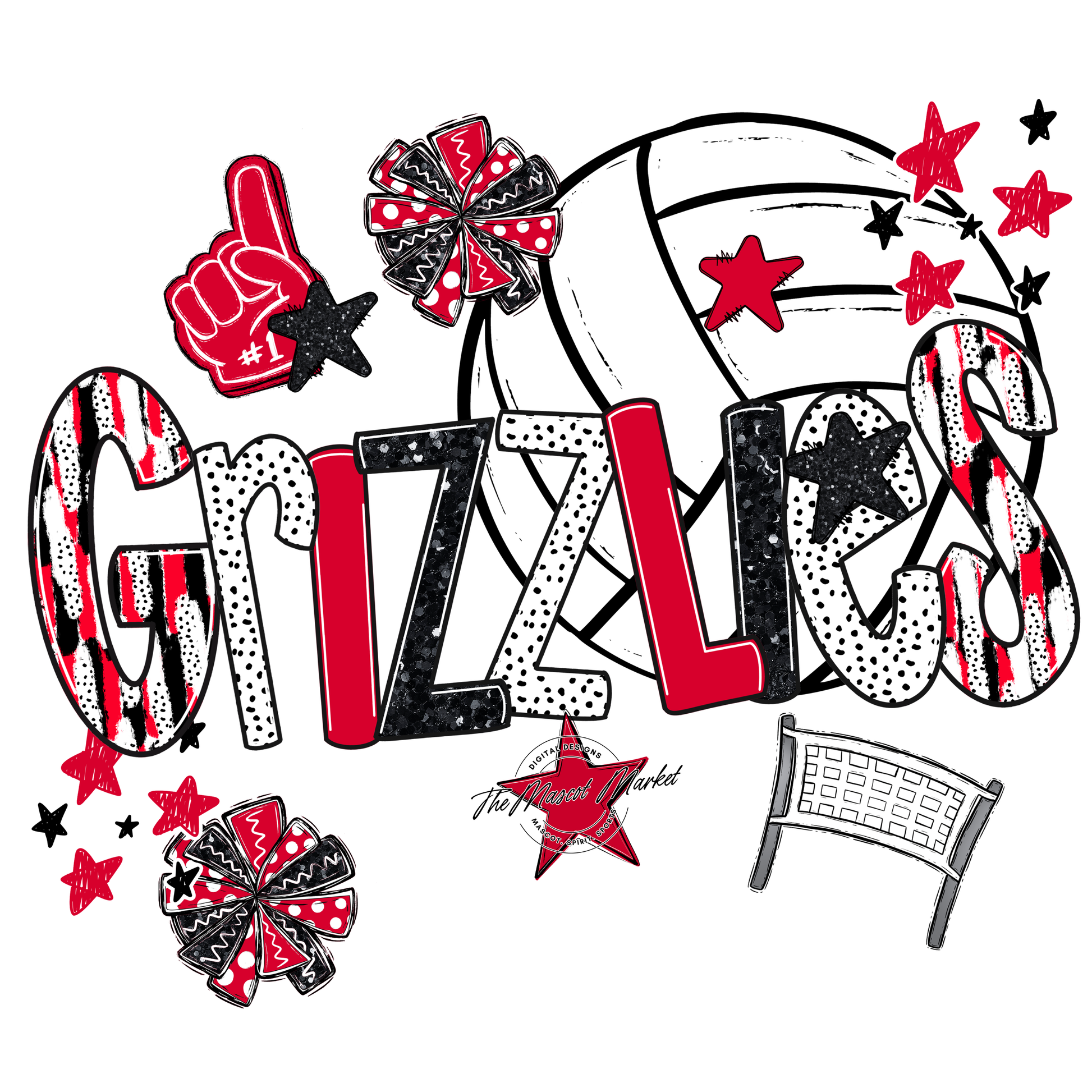 Grizzlies Volleyball Scrape-Red