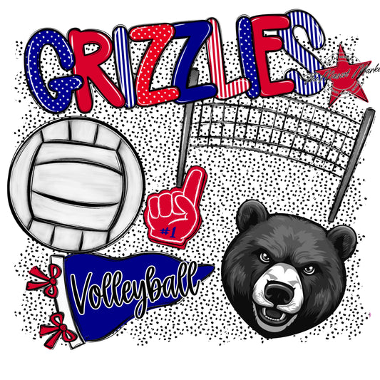 Grizzlies Volleyball Spirit-Blue & Red
