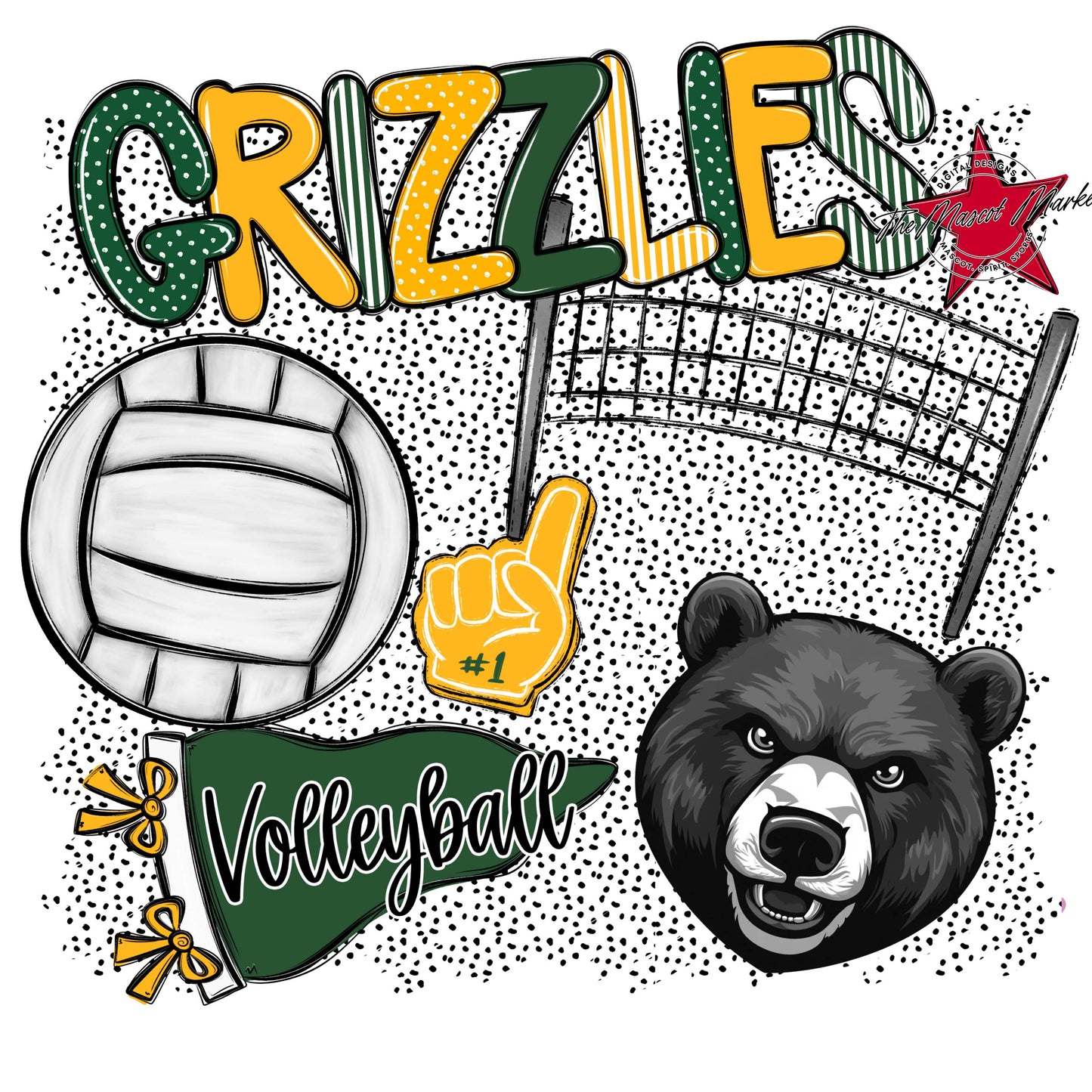 Grizzlies Volleyball Spirit-Green & Yellow