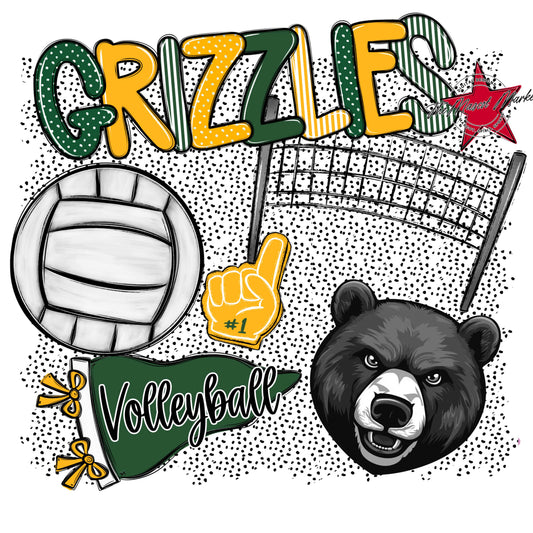 Grizzlies Volleyball Spirit-Green & Yellow