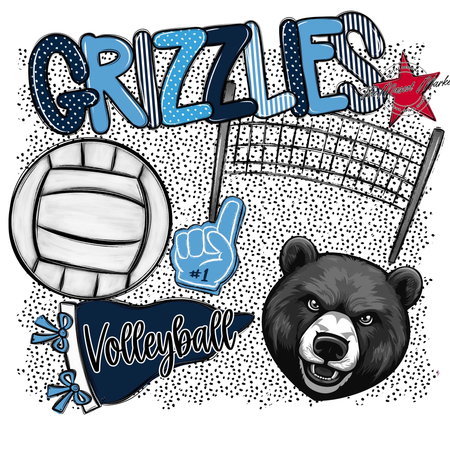 Grizzlies Volleyball Spirit-Navy & Carolina Blue