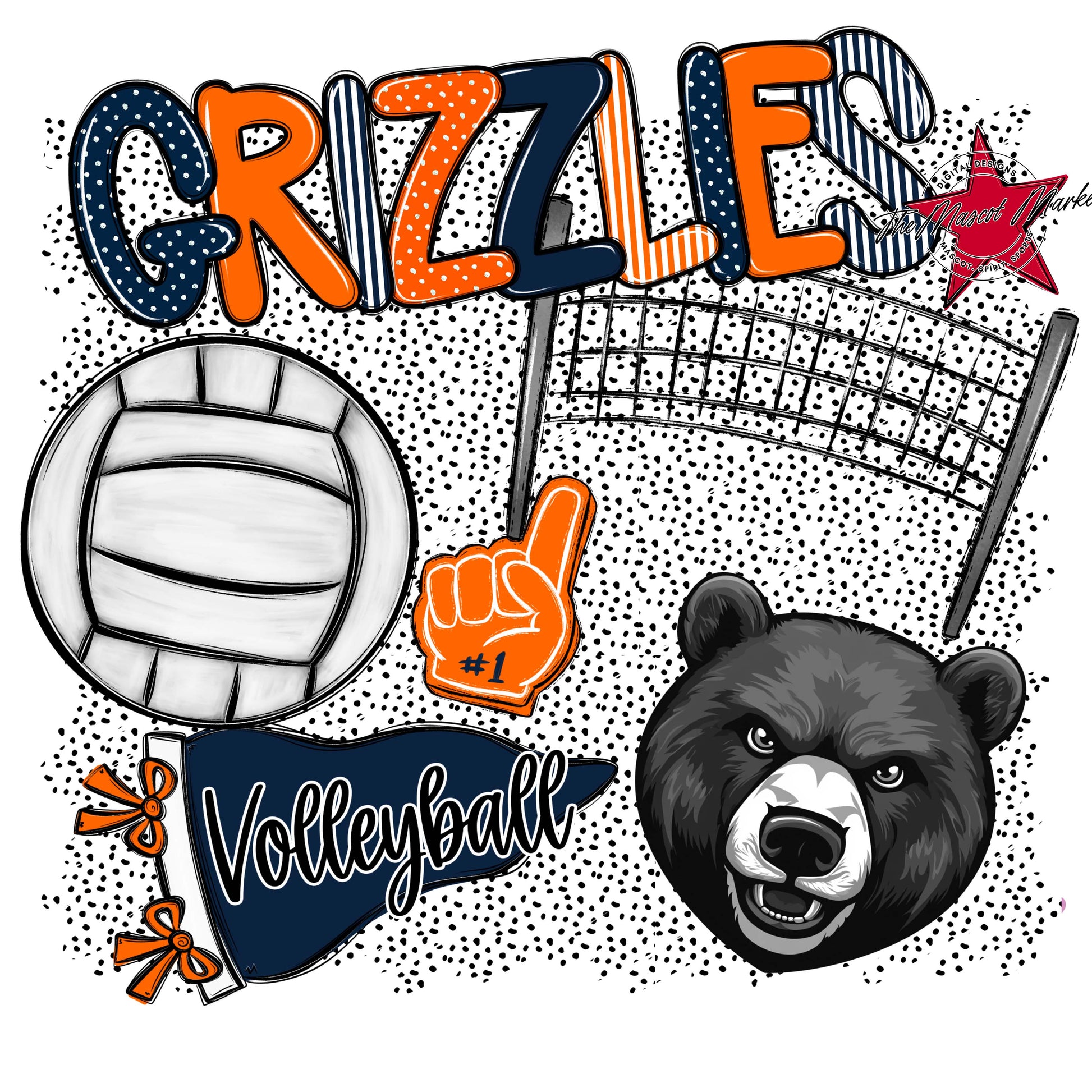 Grizzlies Volleyball Spirit-Navy & Orange