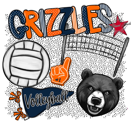 Grizzlies Volleyball Spirit-Navy & Orange