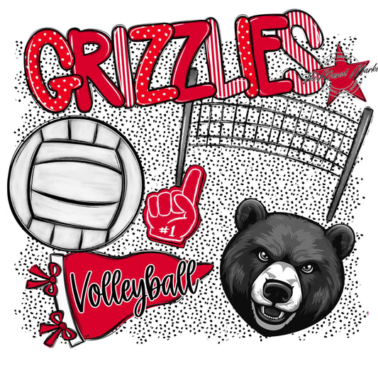 Grizzlies Volleyball Spirit-Red
