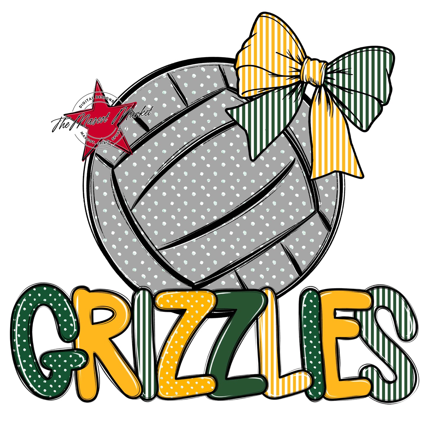 Grizzlies Volleyball Spirit Design-Green & Yellow