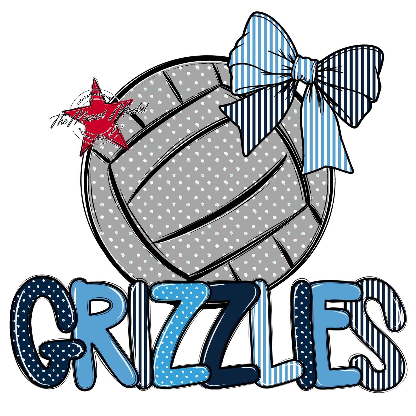 Grizzlies Volleyball Spirit Design-Navy & Carolina Blue