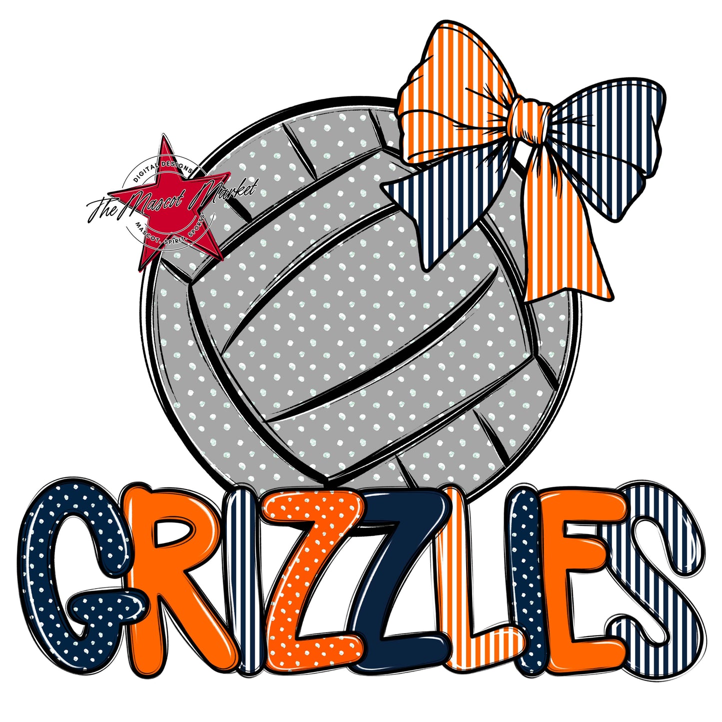 Grizzlies Volleyball Spirit Design-Navy & Orange