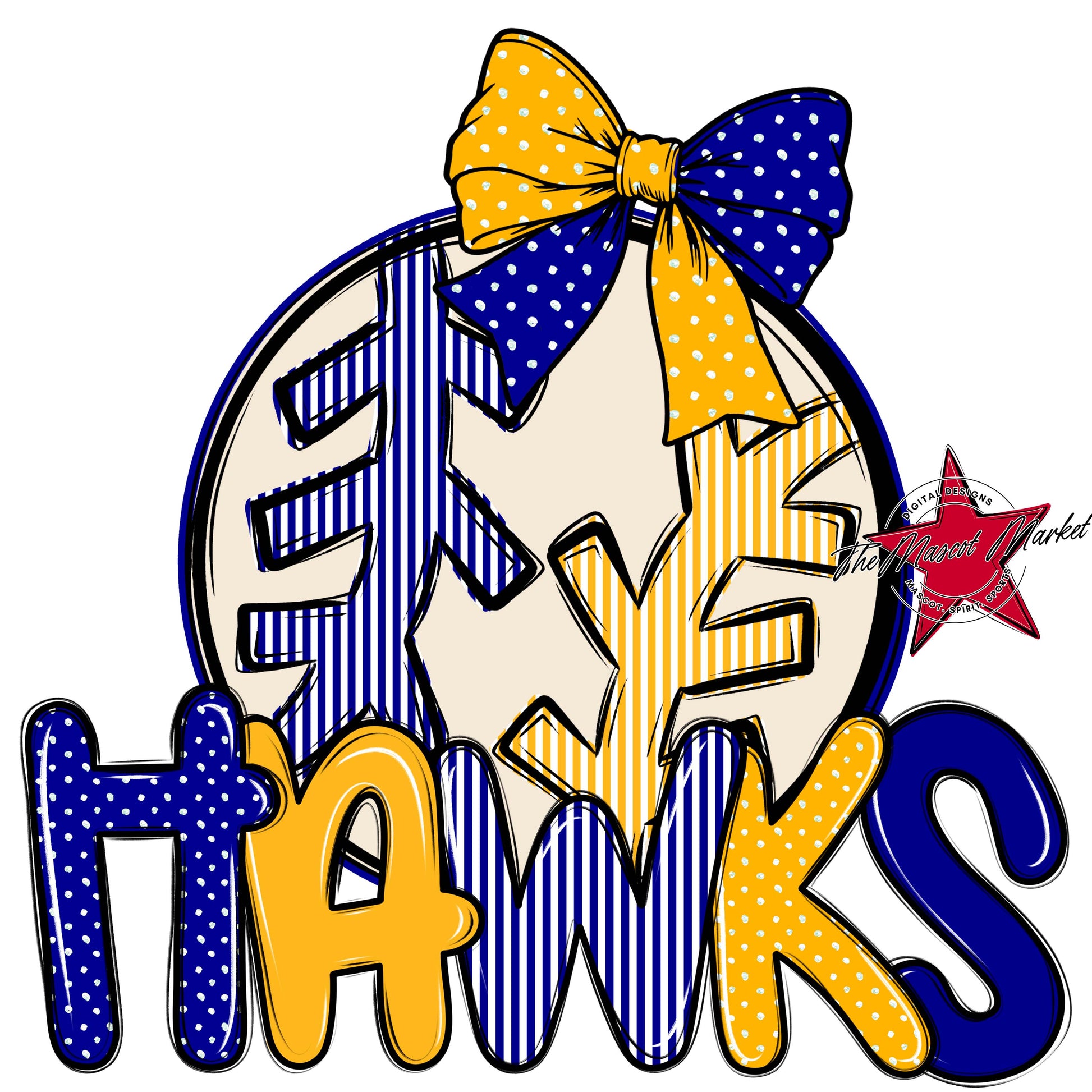 Hawks Baseball-Softball Spirit Design-Blue & Yellow