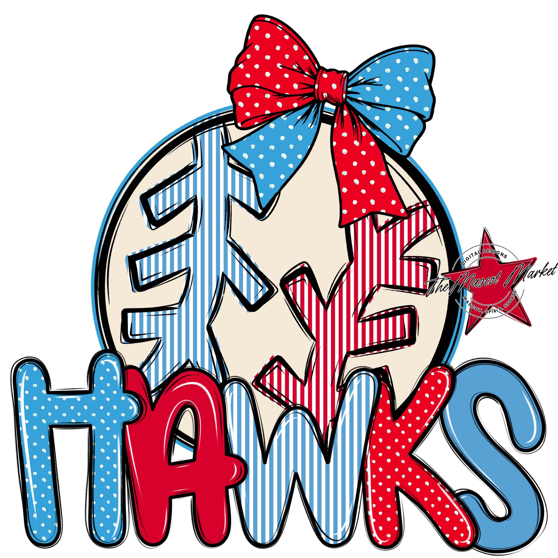 Hawks Baseball-Softball Spirit Design-Carolina Blue & Red
