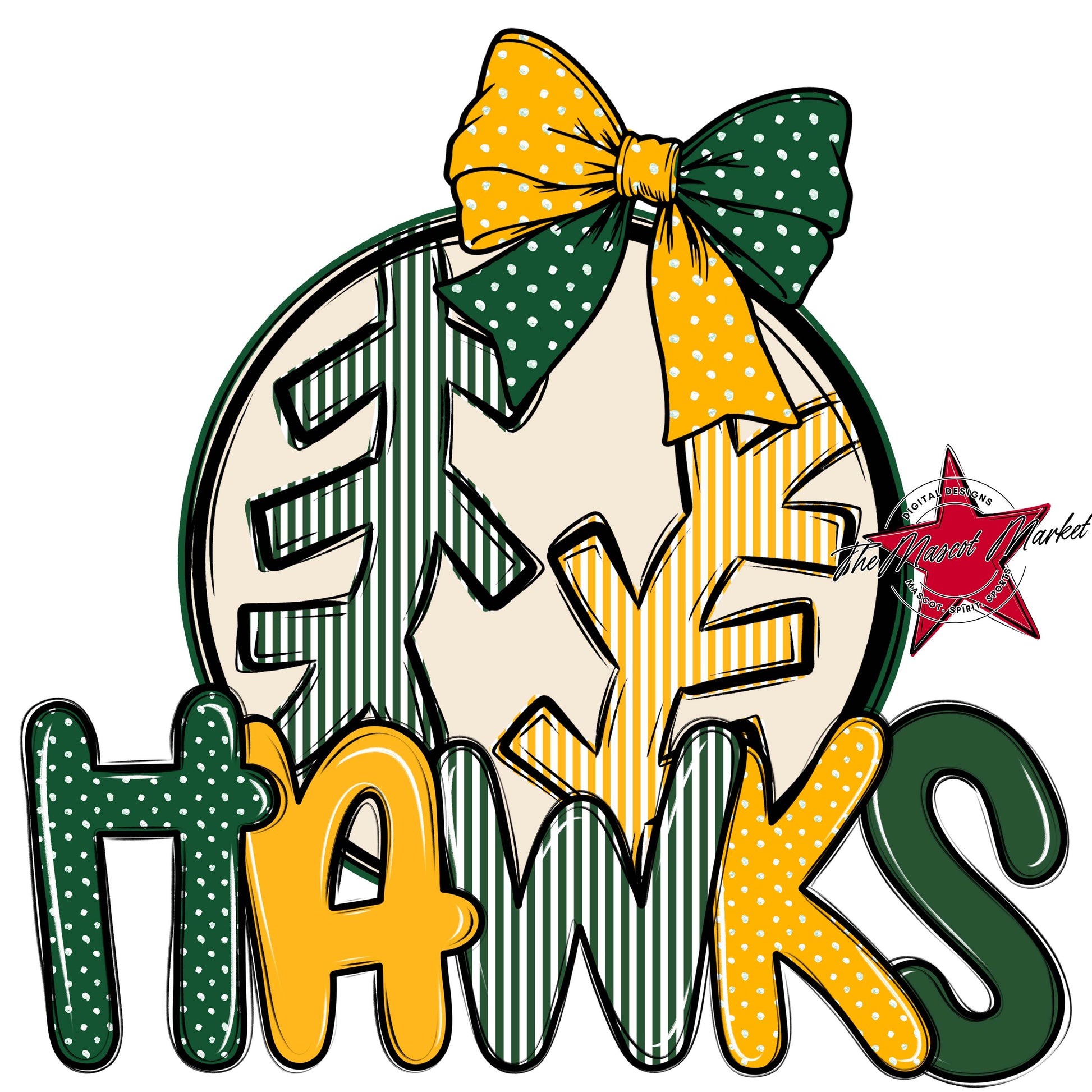 Hawks Baseball-Softball Spirit Design-Green & Yellow