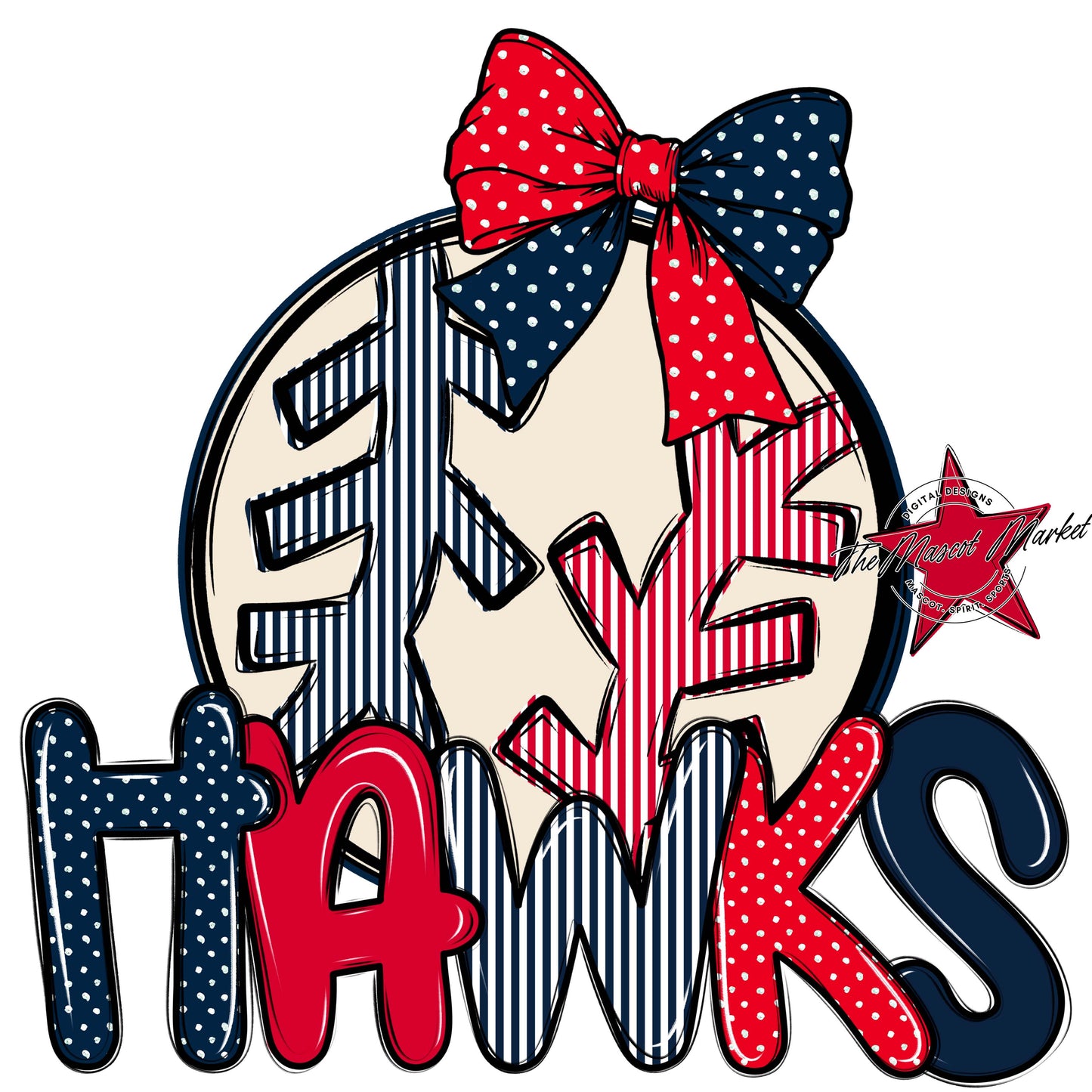 Hawks Baseball-Softball Spirit Design-Navy & Red