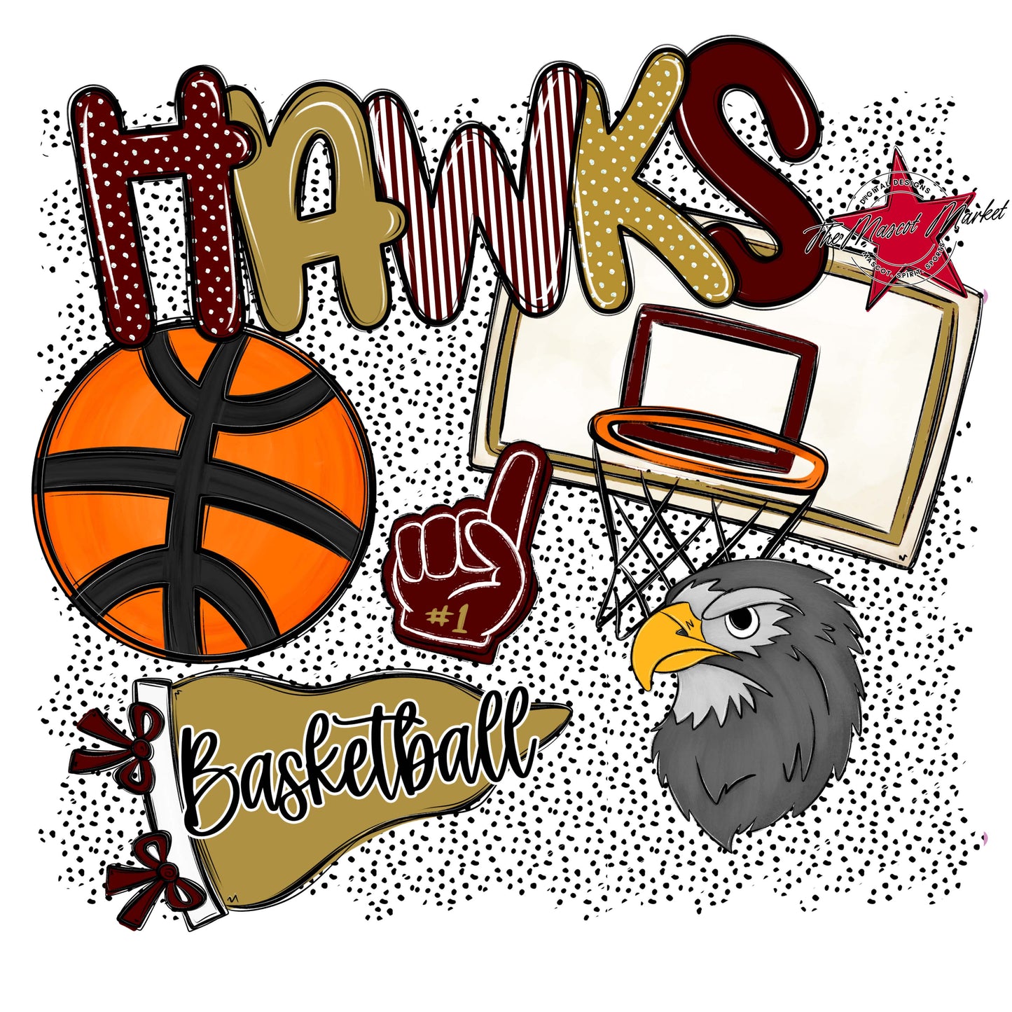 Hawks Basketball Spirit-Maroon & Gold